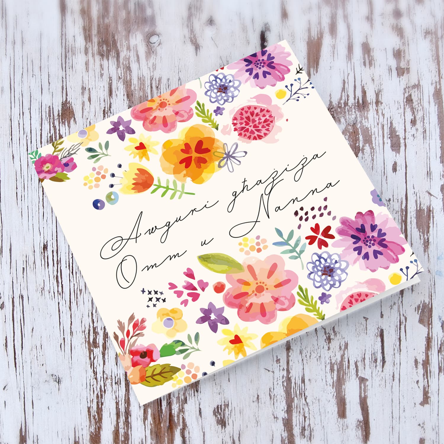 Colourful floral birthday card for Mother and Grandma in Maltese