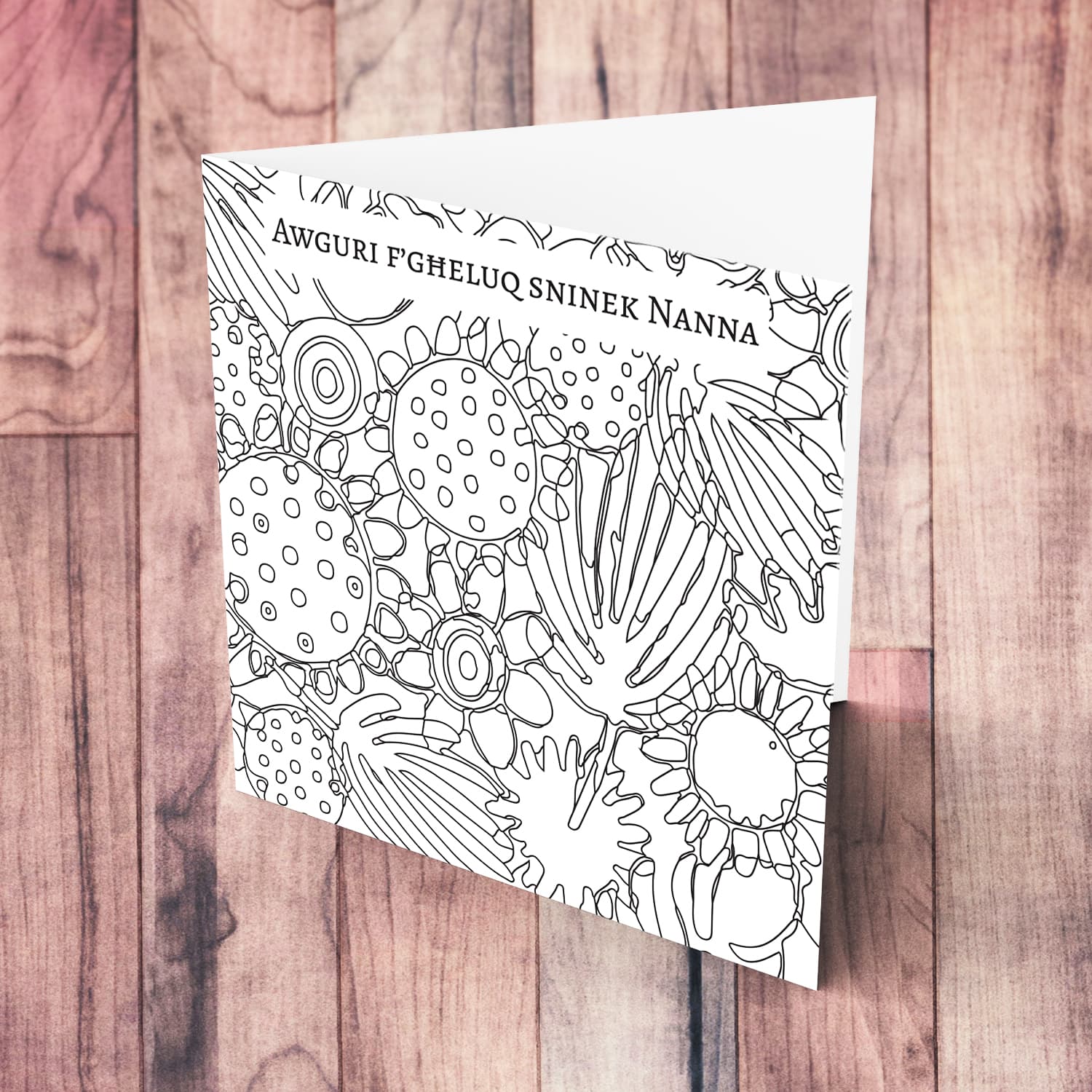 Colouring birthday card full of flowers and leaves for Nanna / Grandma in Maltese 