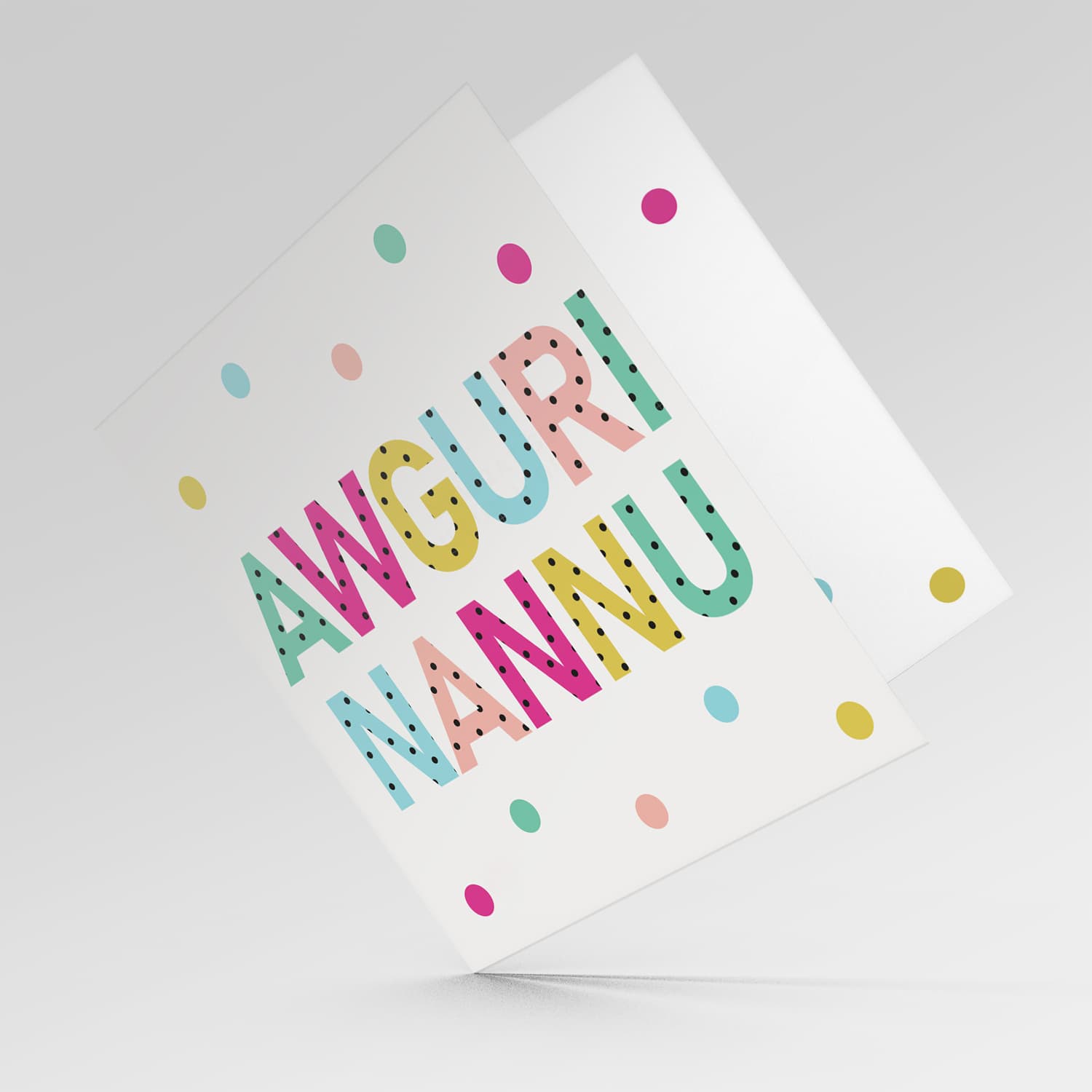 Colourful text with polka dots - Awguri Nannu - birthday card for Grandpa in Maltese