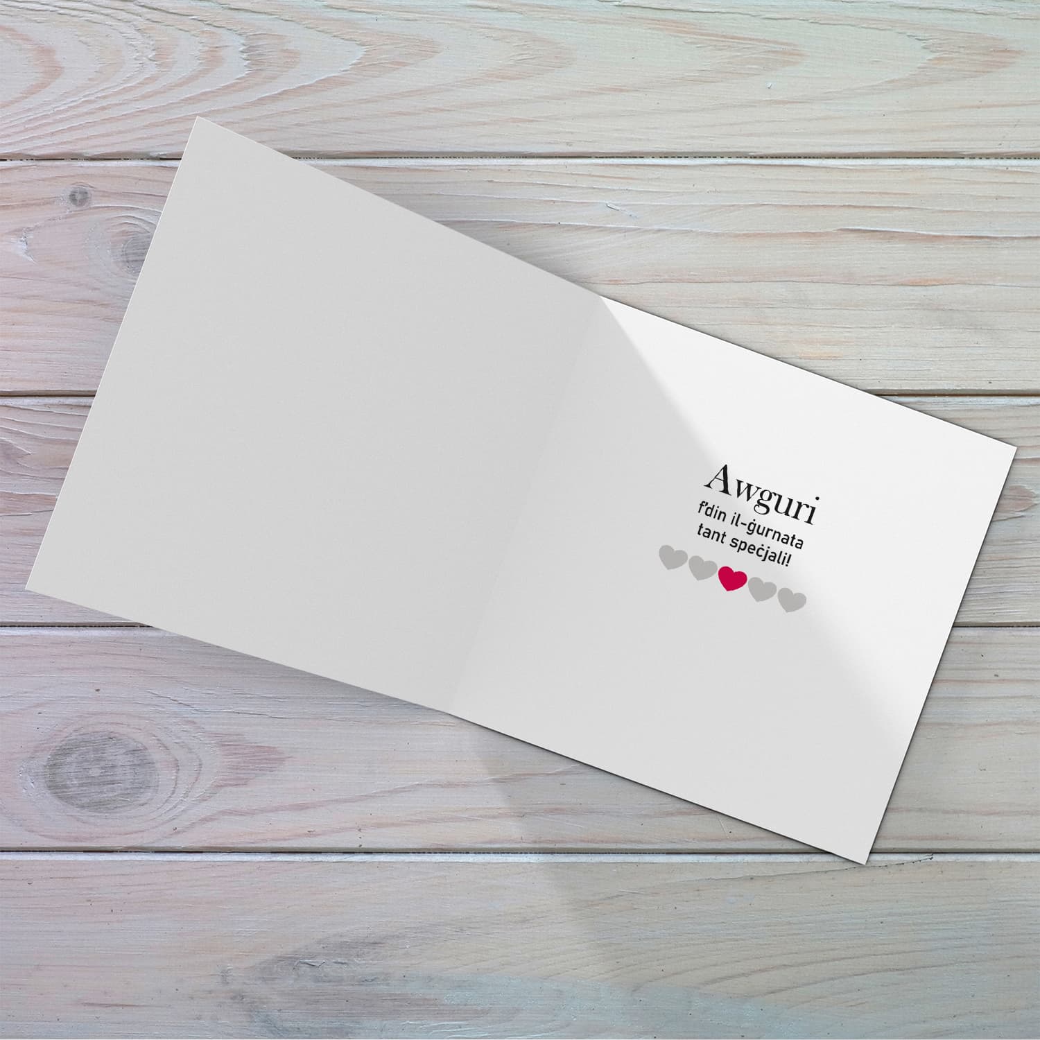 Birthday card for husband with black and white shades and red heart in Maltese