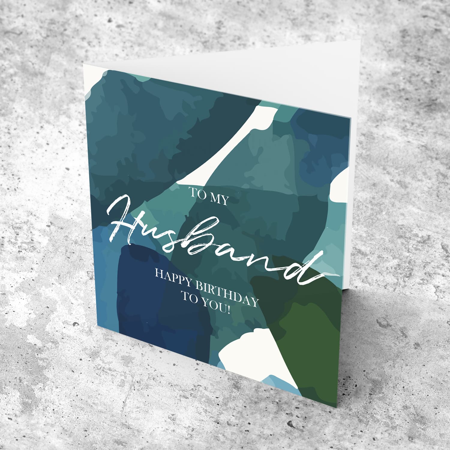 Blue and green themed birthday card for Husband in English