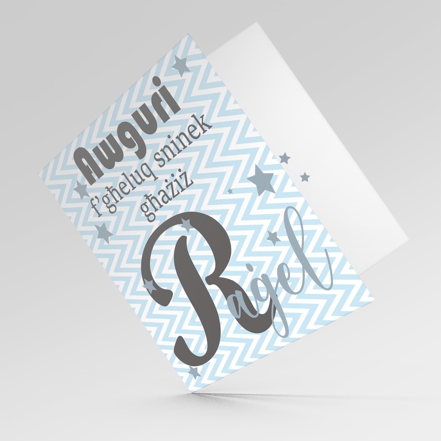 Blue with zigzag background and scattered stars birthday card for Man in Maltese