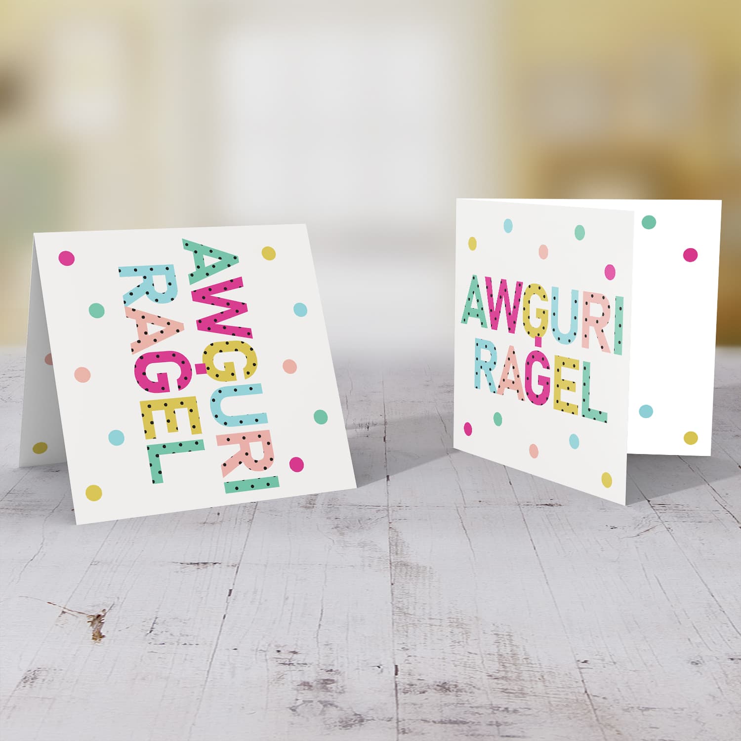 Colourful text with polka dots - Awguri Raġel - birthday card for husband / boyfriend / partner in Maltese
