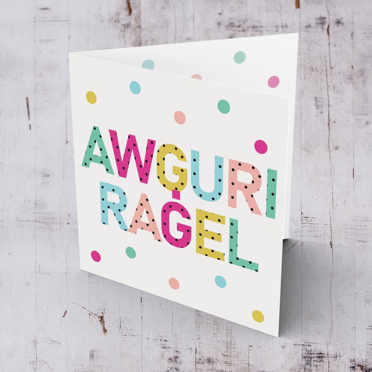 Colourful text with polka dots - Awguri Raġel - birthday card for husband / boyfriend / partner in Maltese