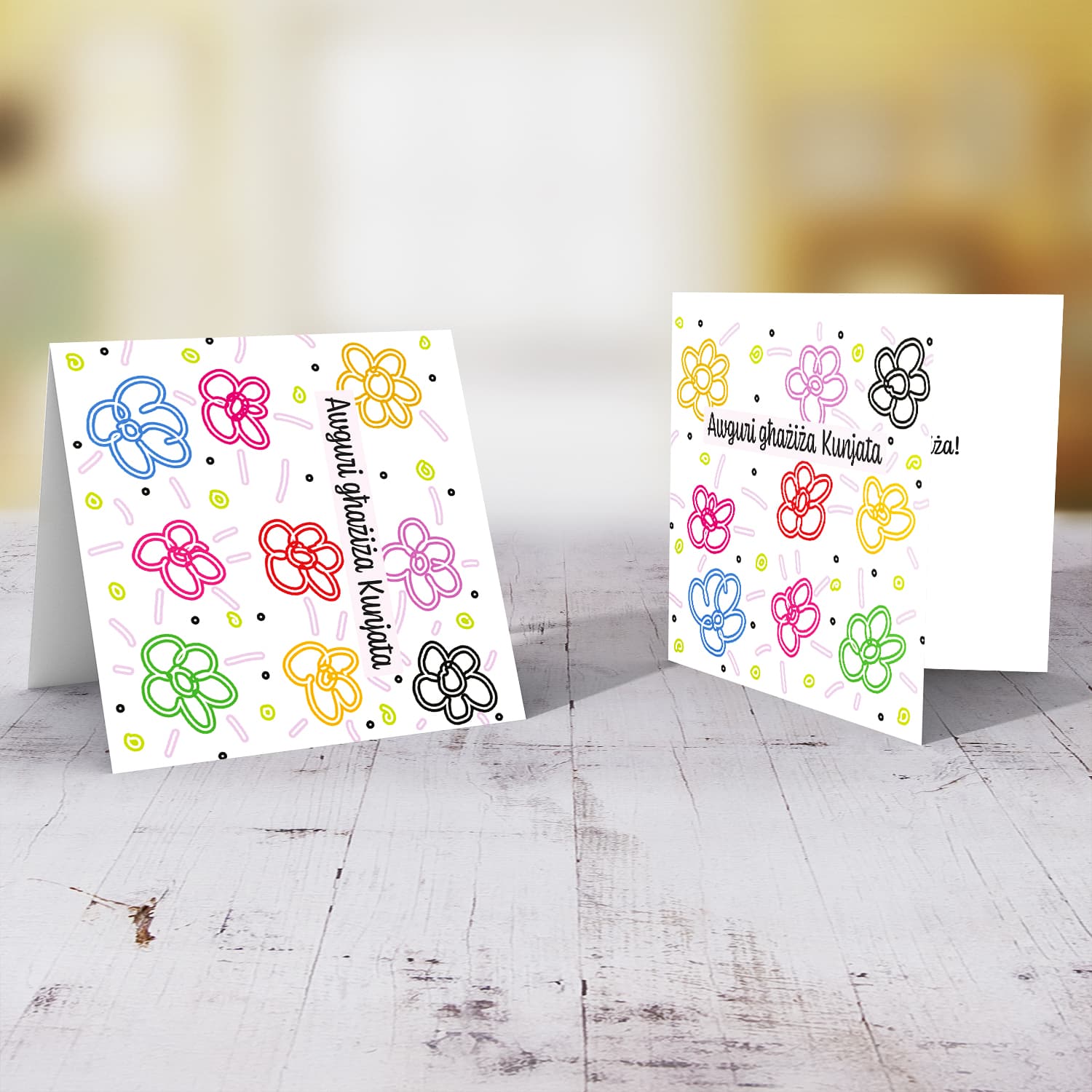 Colourful, bright coloured flowers birthday card for mother-in-law / kunjata in Maltese