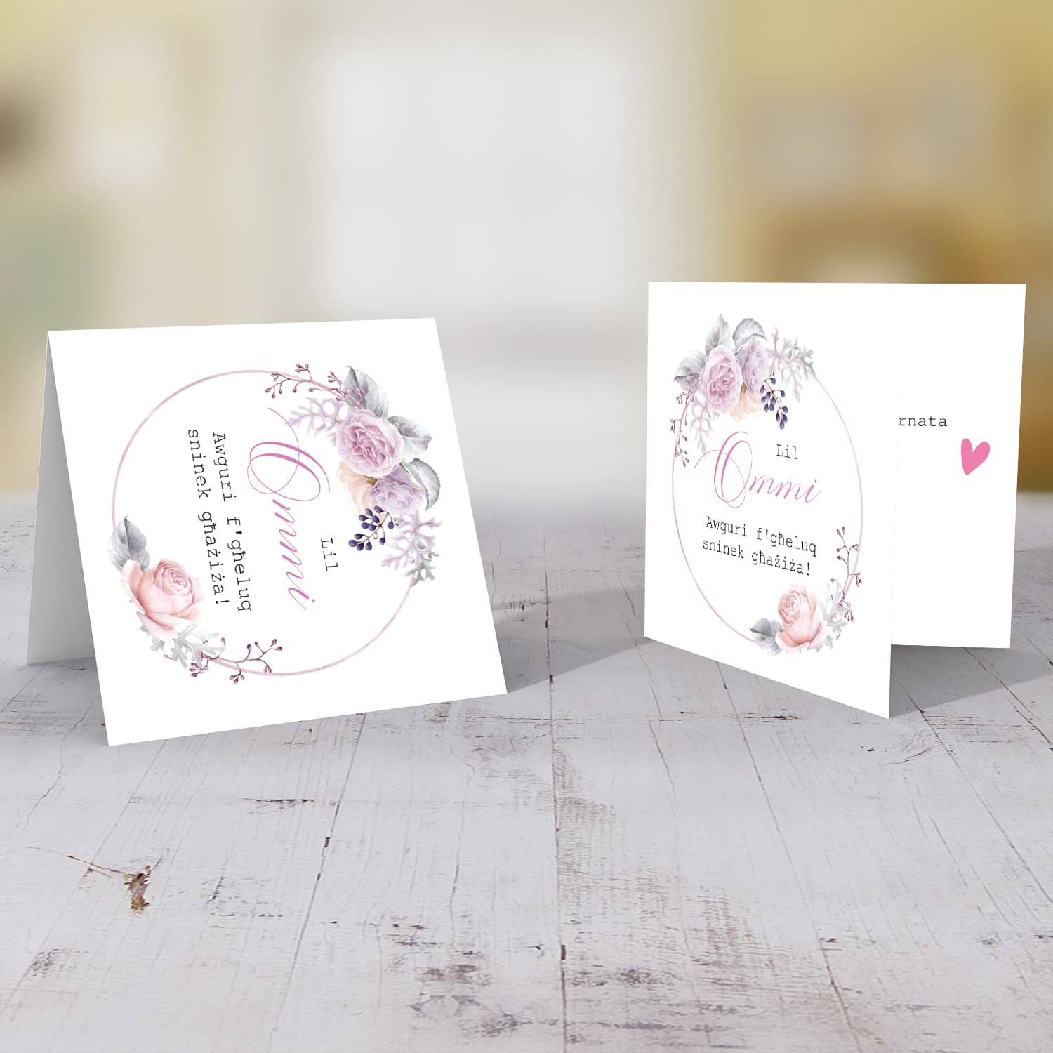 Floral wreath birthday card for dear mother in Maltese