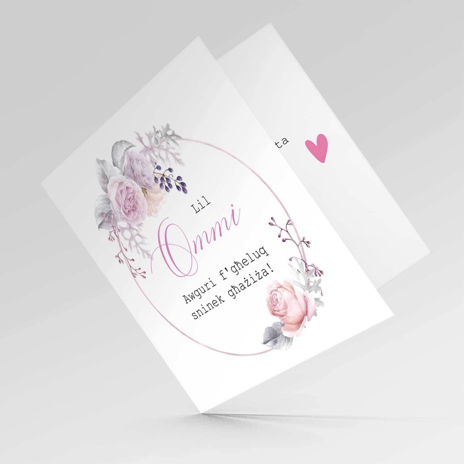 Floral wreath birthday card for dear mother in Maltese