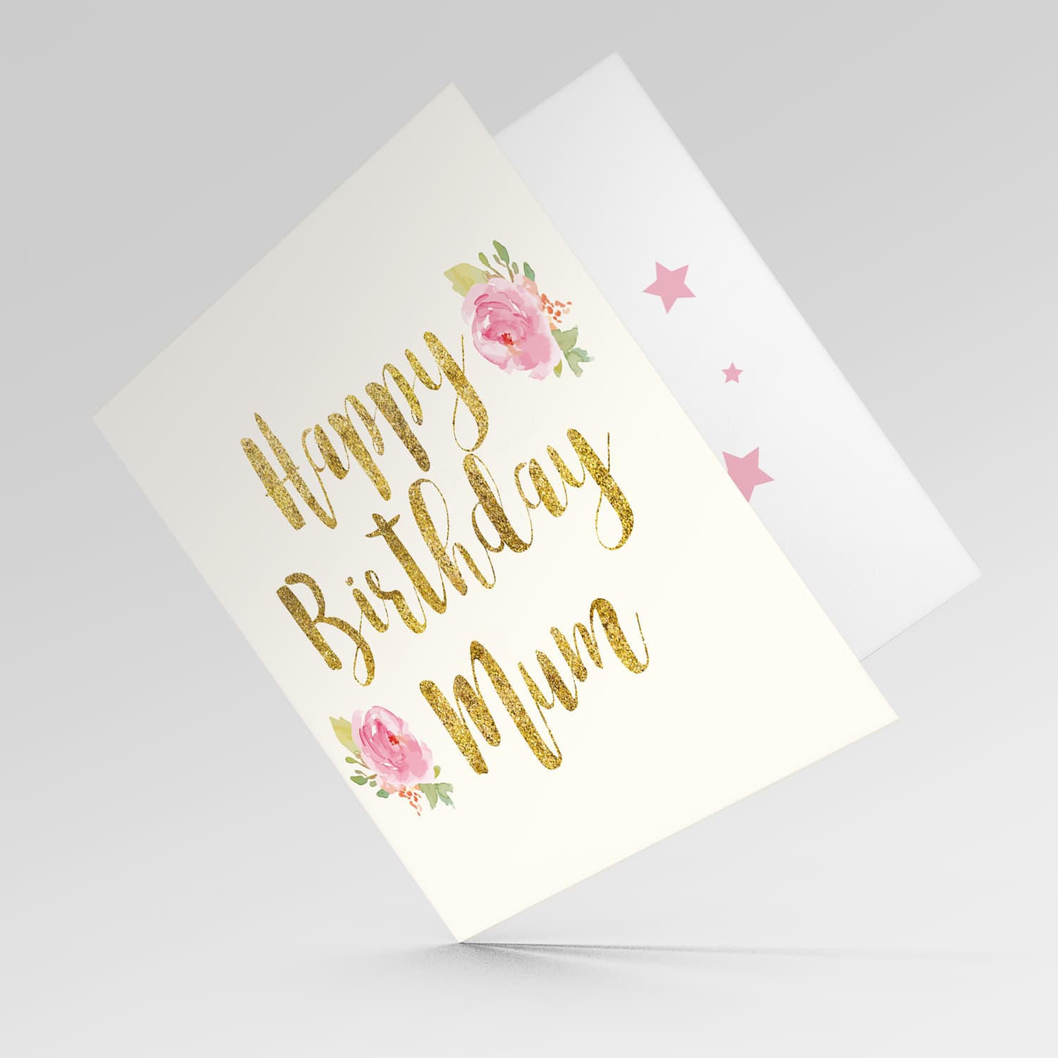 Golden glitter birthday card for Mother with flowers in English