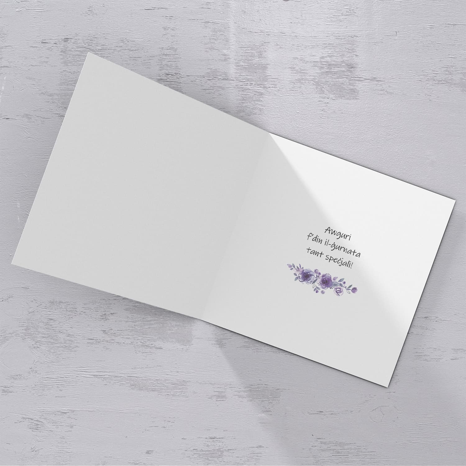 Purple flower themed birthday card for mother, grandma and mother-in-law in Maltese