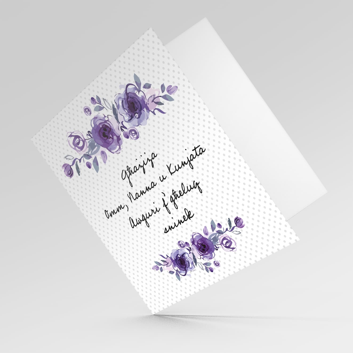 Purple flower themed birthday card for mother, grandma and mother-in-law in Maltese
