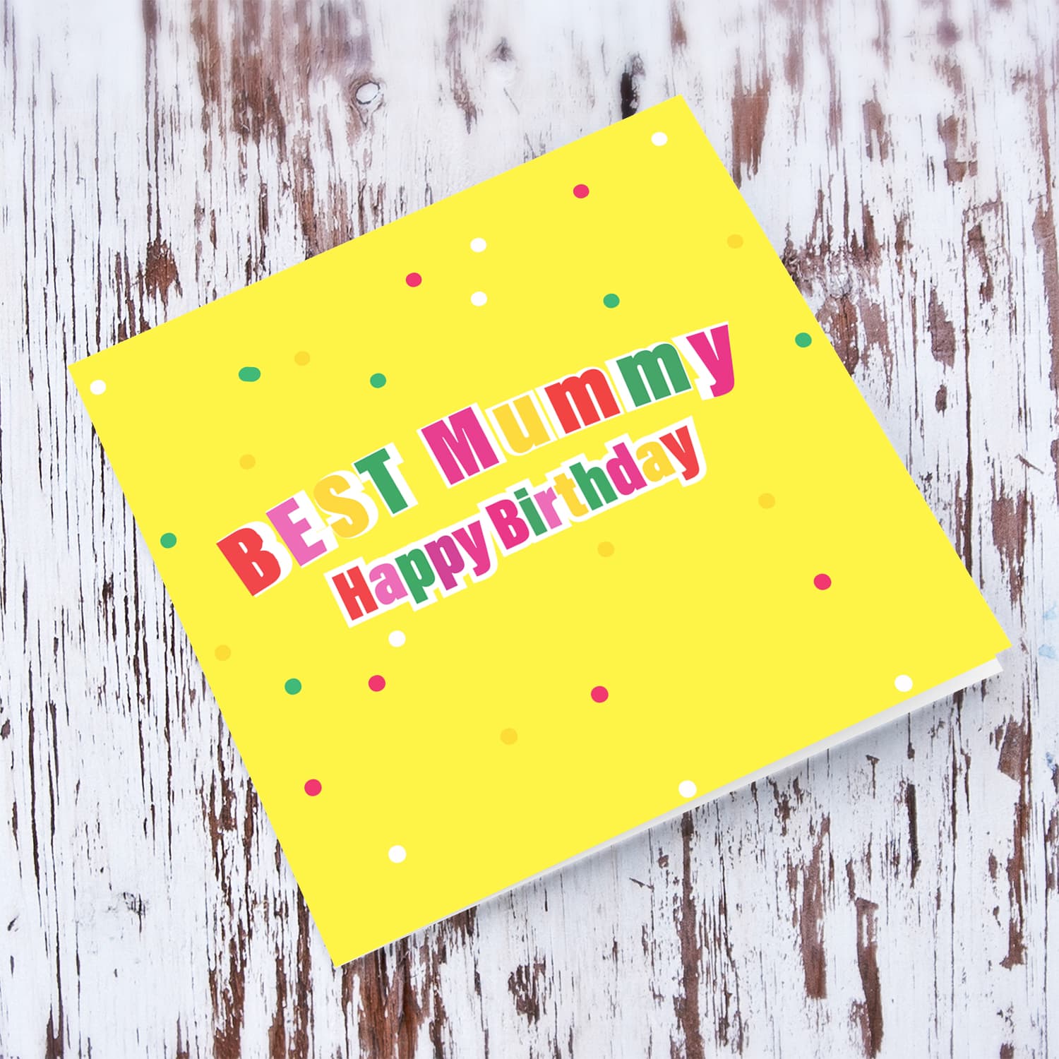 A beautiful colourful confetti bright yellow background BEST Mummy card for her Birthday in English