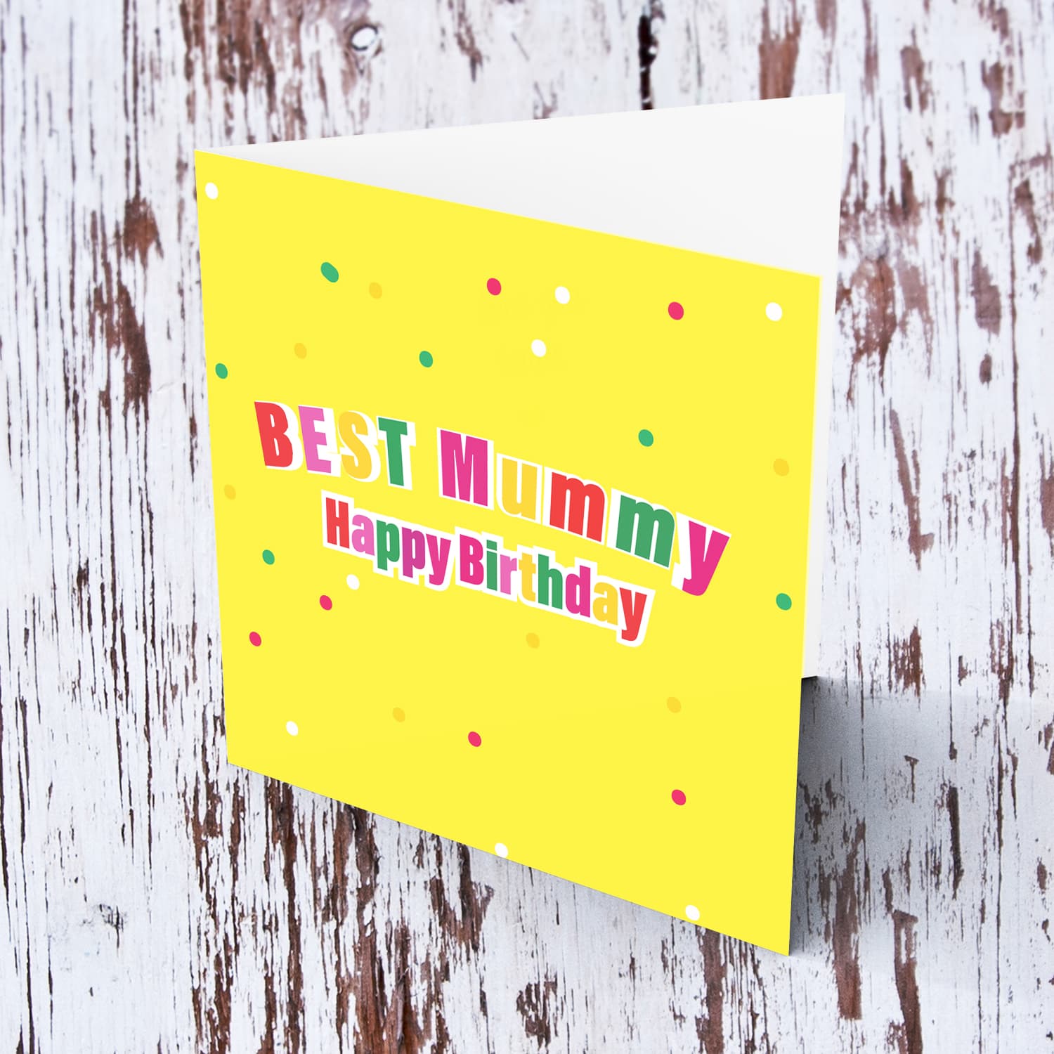 A beautiful colourful confetti bright yellow background BEST Mummy card for her Birthday in English