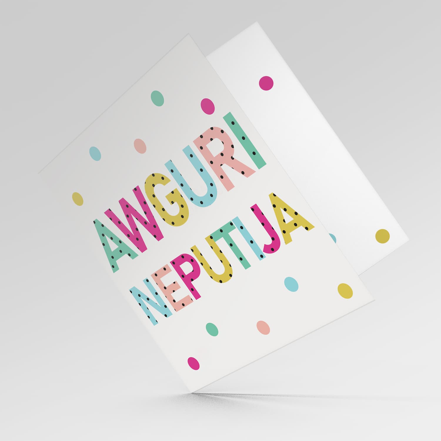 Colourful text with polka dots - Awguri neputija - birthday card for niece in Maltese