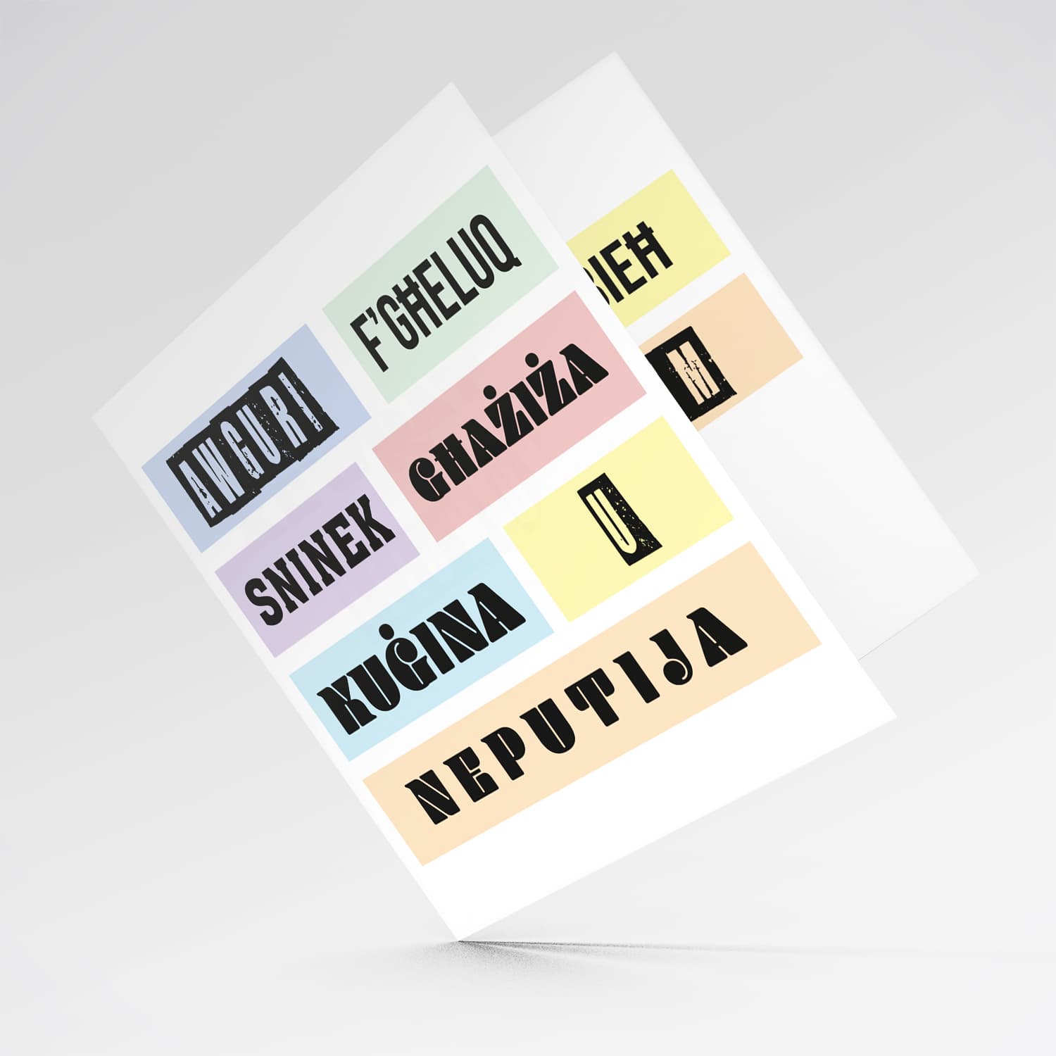 Colourful, modern pastel coloured birthday card for cousin & niece in Maltese