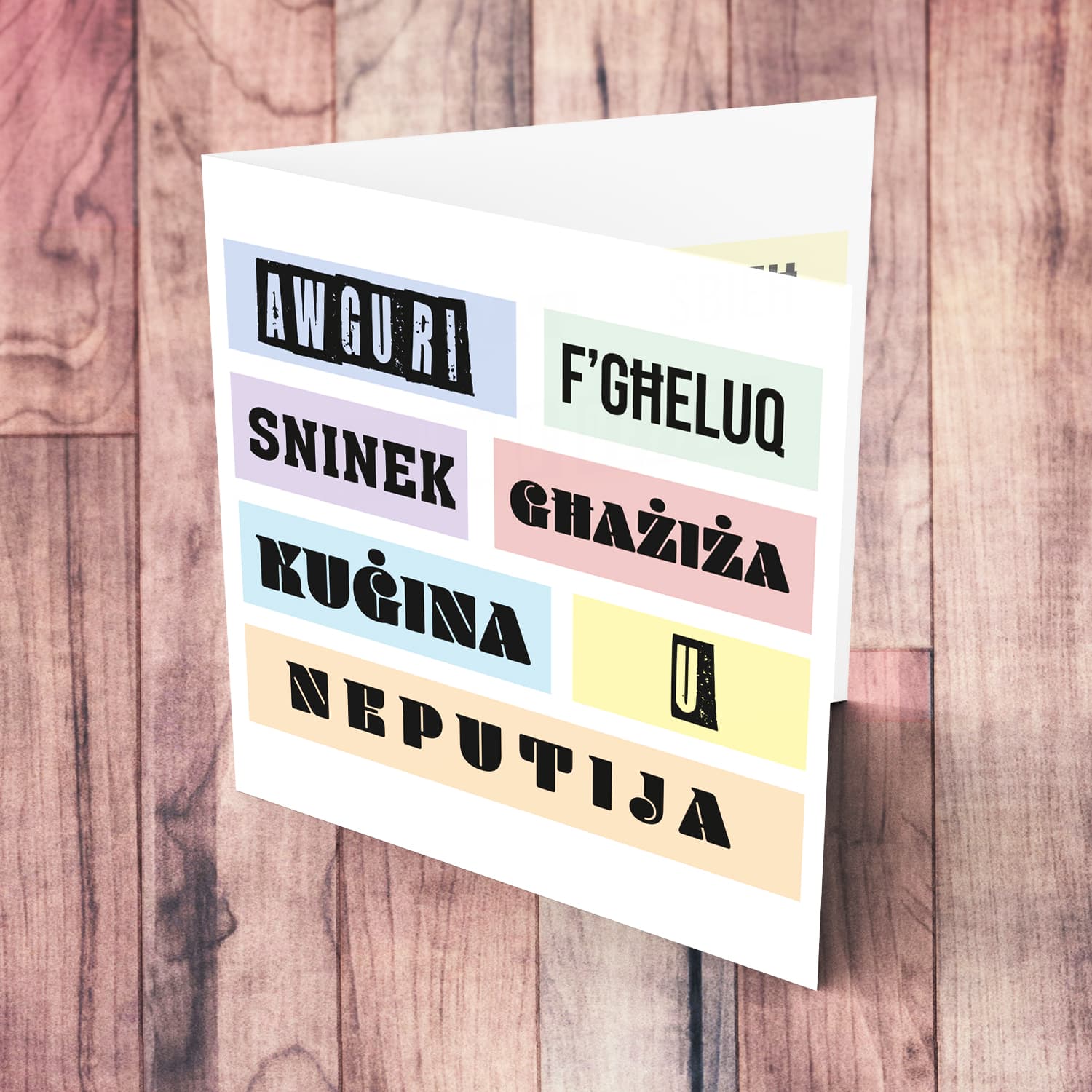 Colourful, modern pastel coloured birthday card for cousin & niece in Maltese
