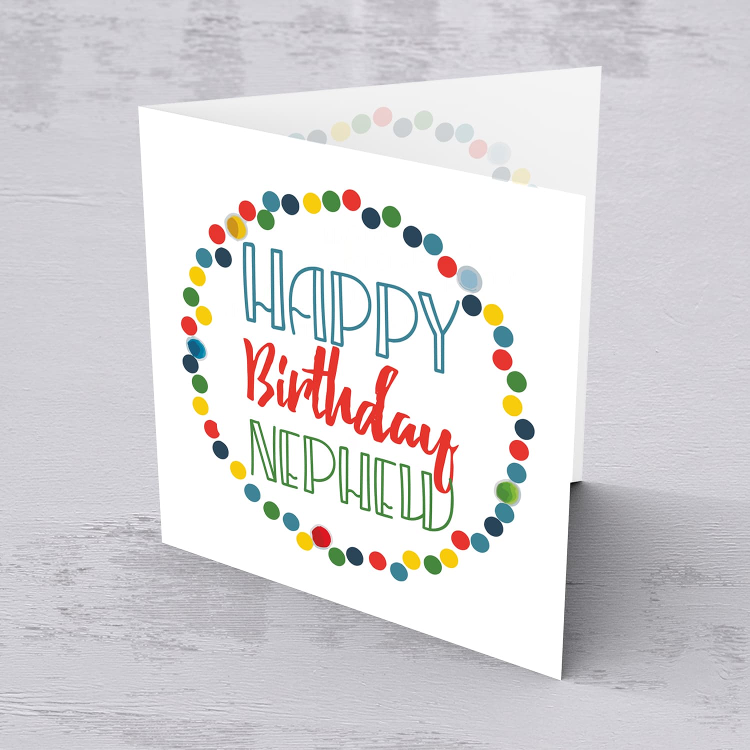 Colourful circles and text birthday card for nephew in English
