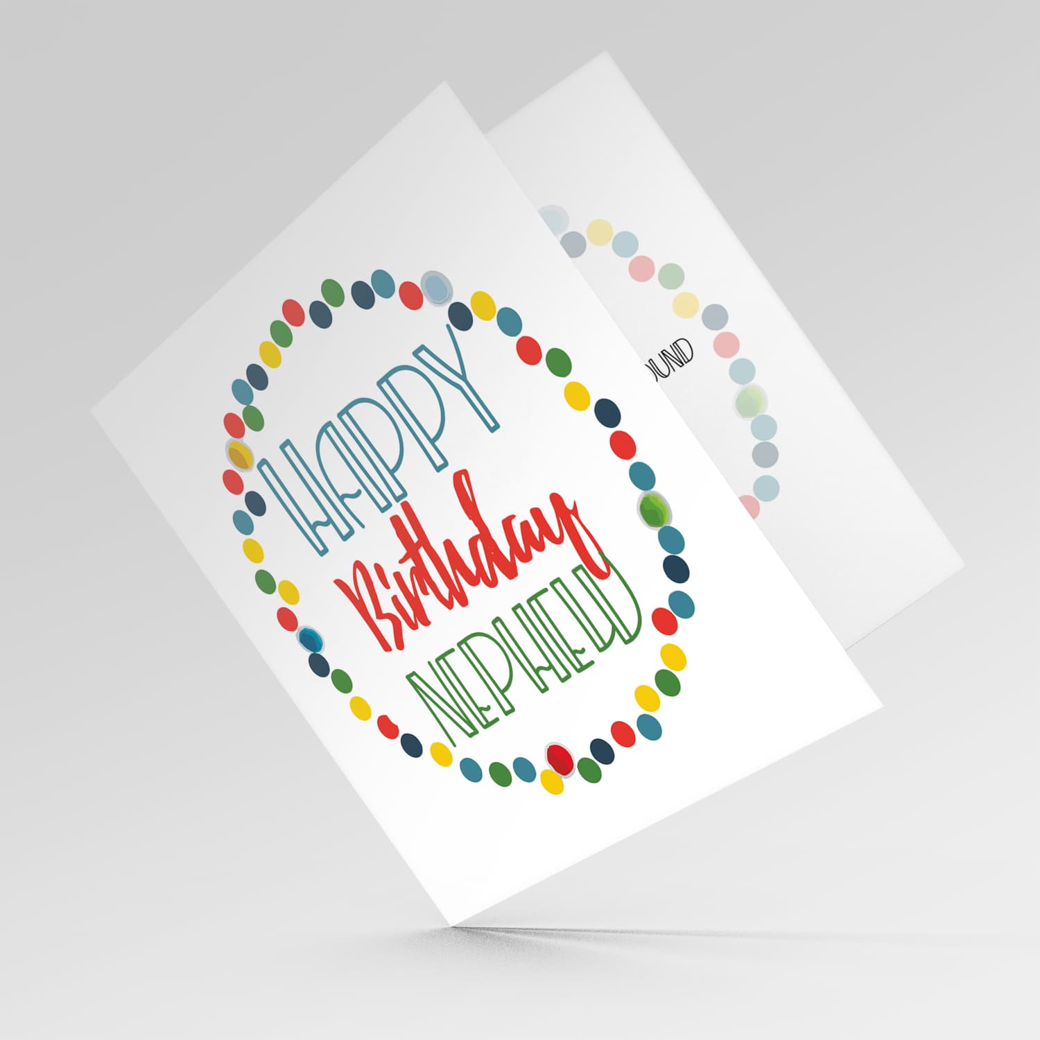 Colourful circles and text birthday card for nephew in English