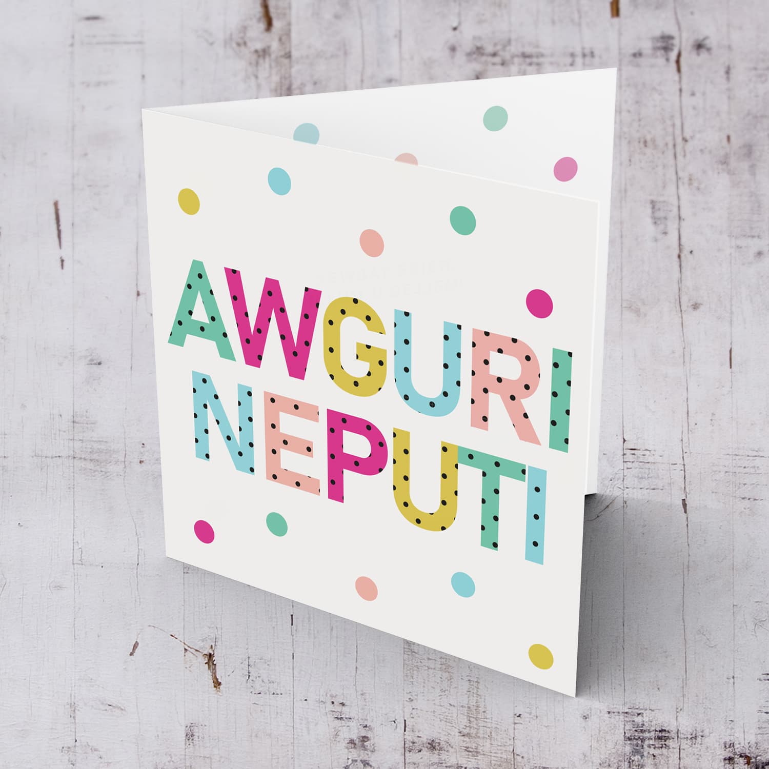 Colourful text with polka dots - Awguri neputi - birthday card for nephew / grandson in Maltese