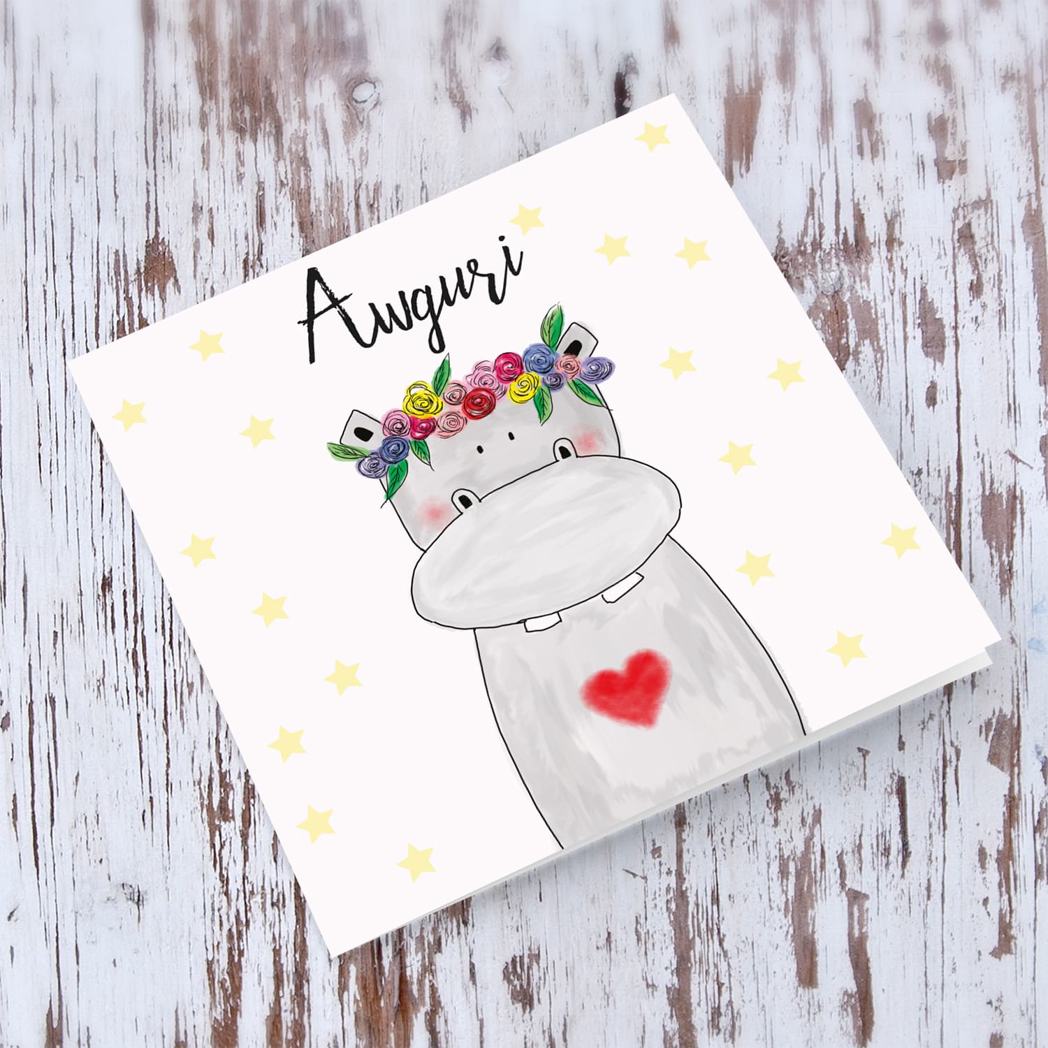 Hippopotamus themed open birthday card in Maltese