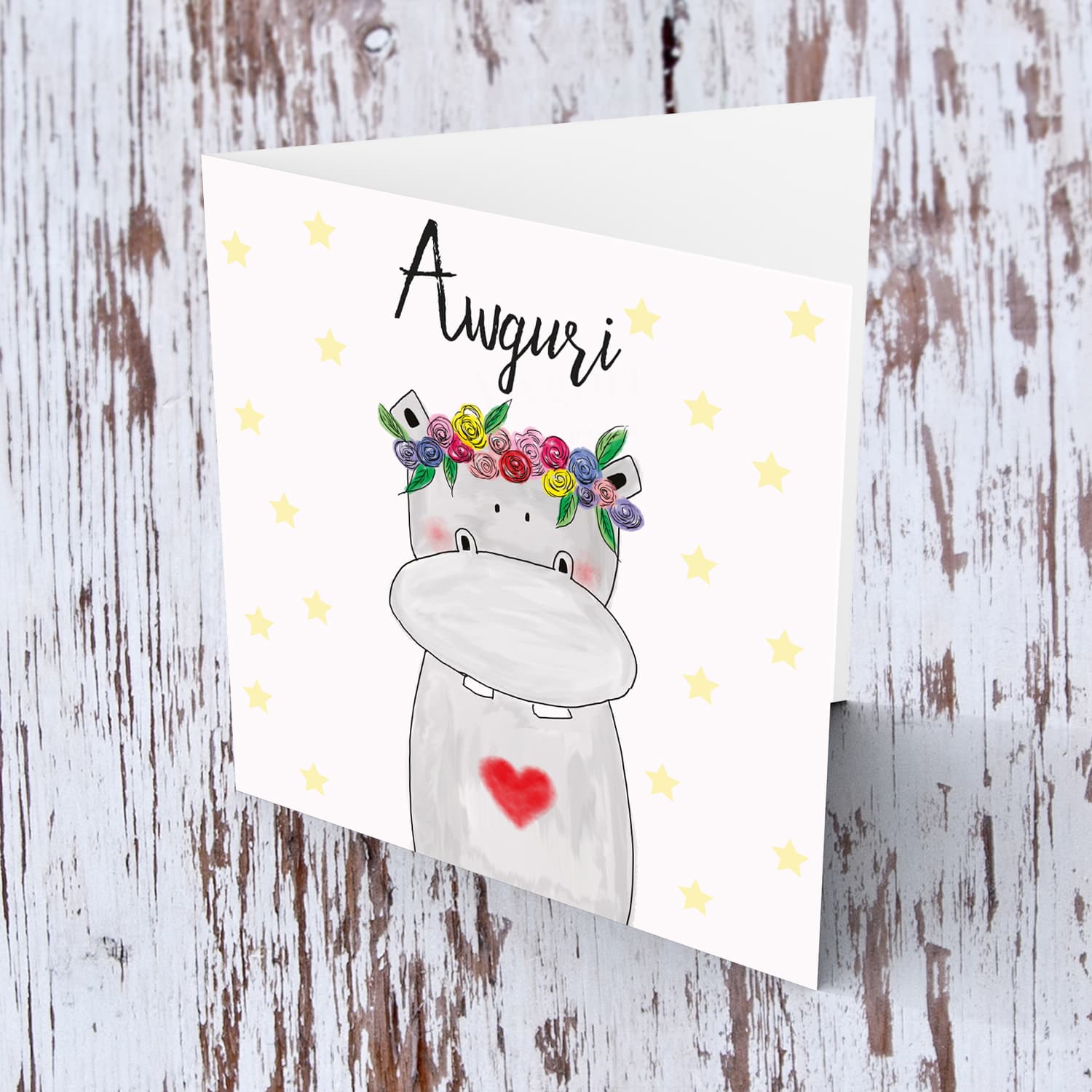 Hippopotamus themed open birthday card in Maltese