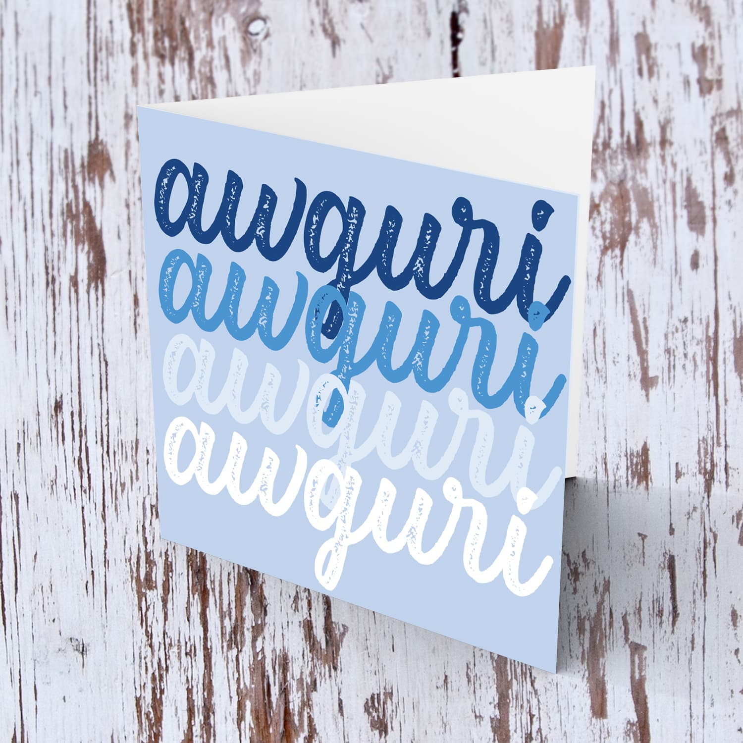 Awguri print open birthday card in blue colours in Maltese