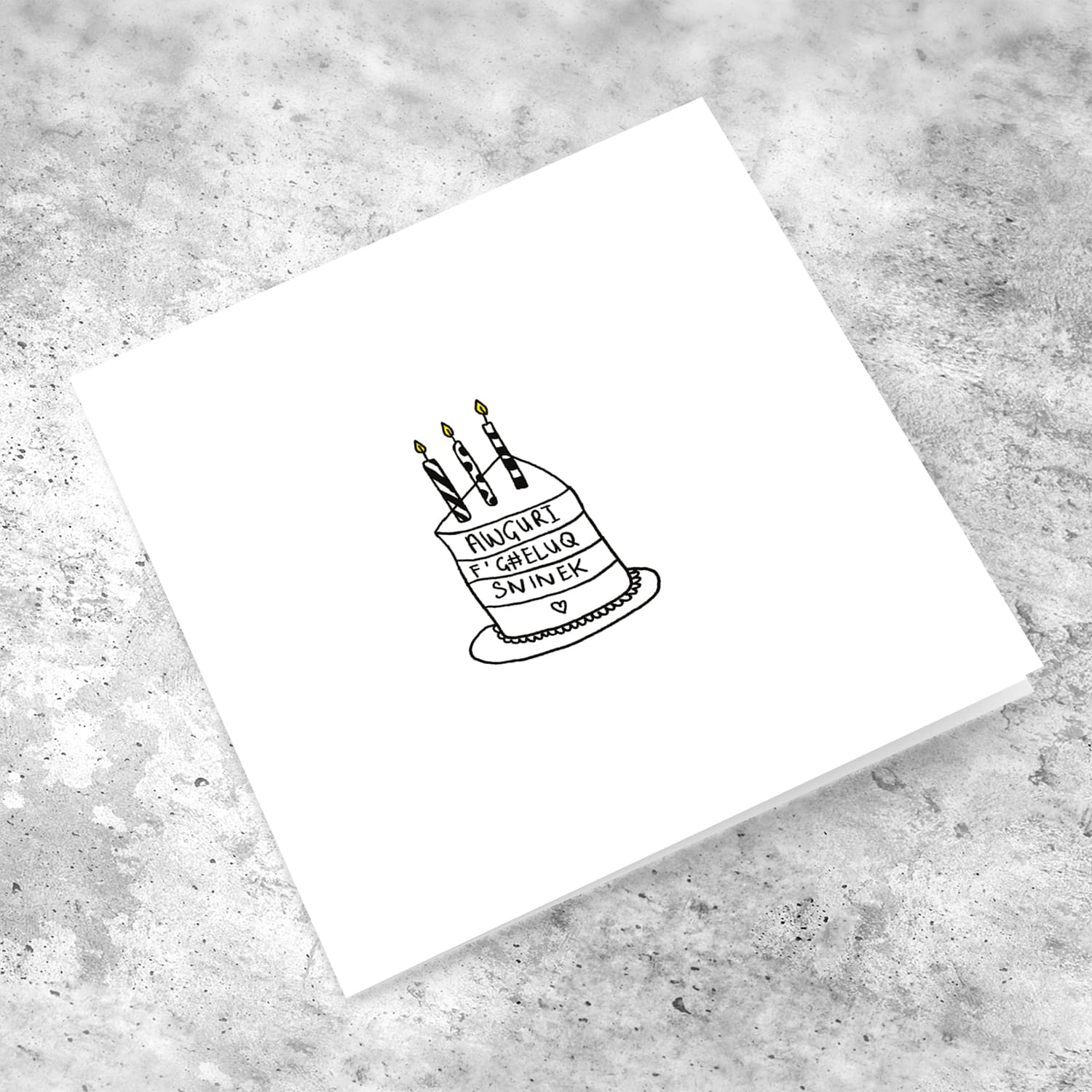 Minimalist birthday cake card in Maltese