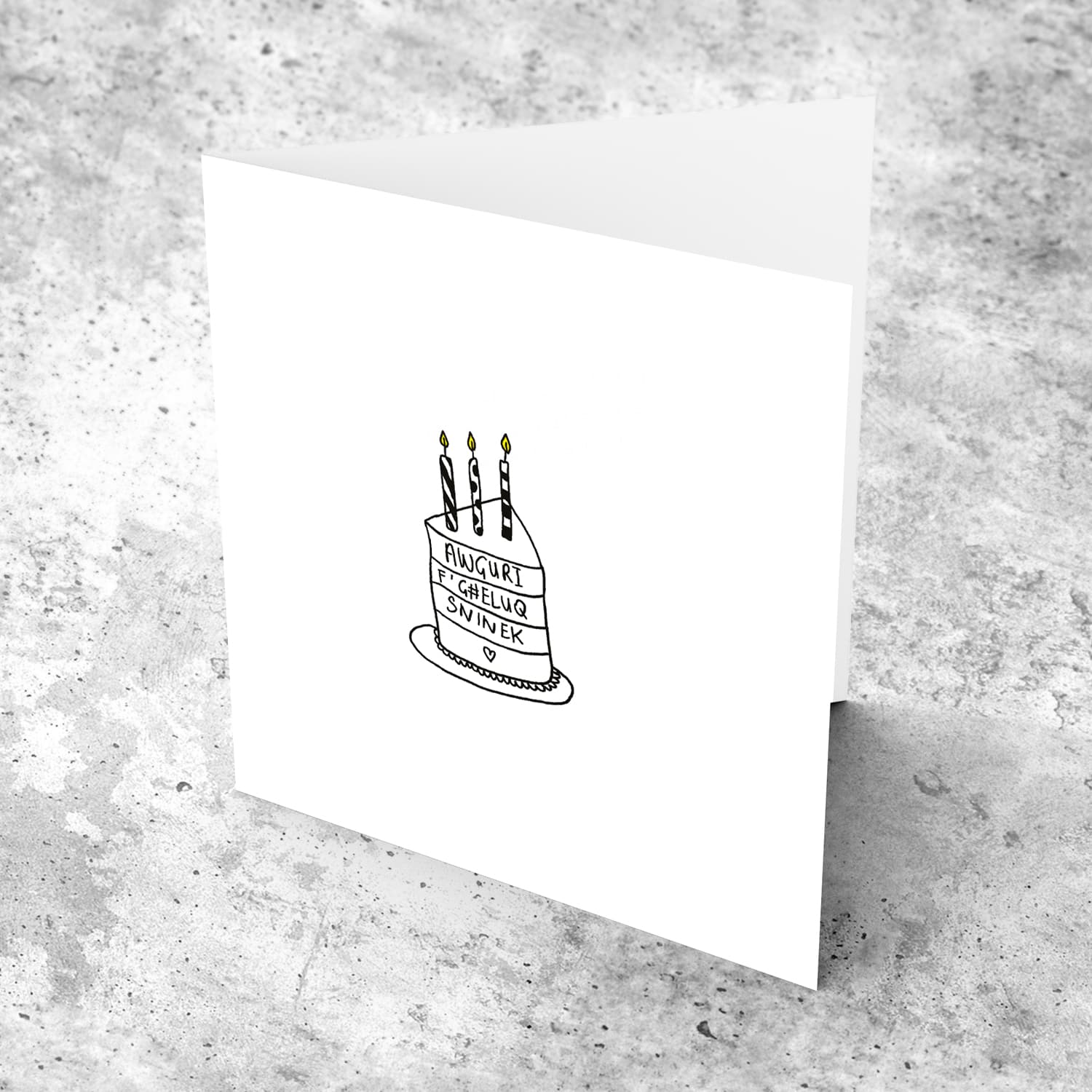 Minimalist birthday cake card in Maltese