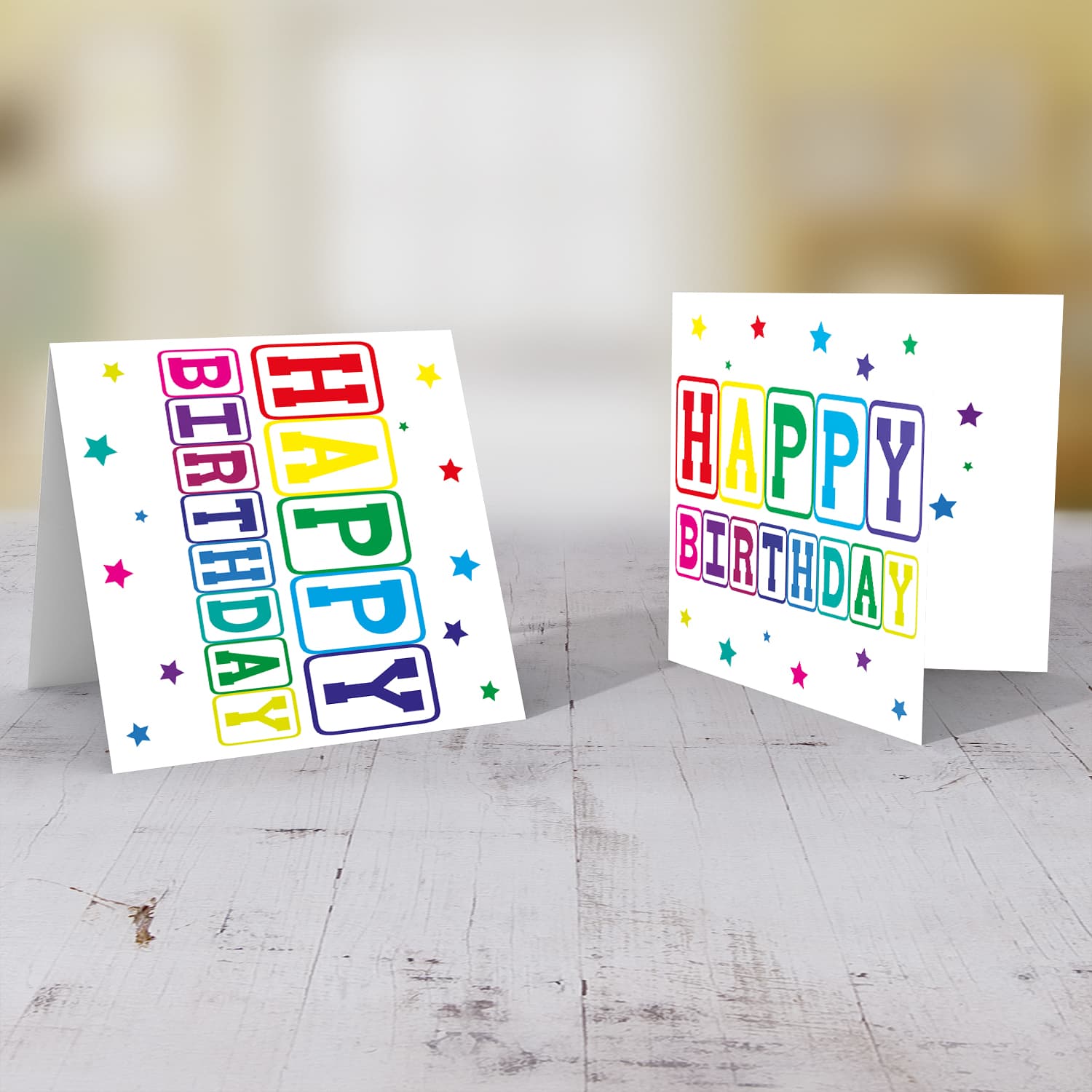 Colourful text birthday card with stars in English