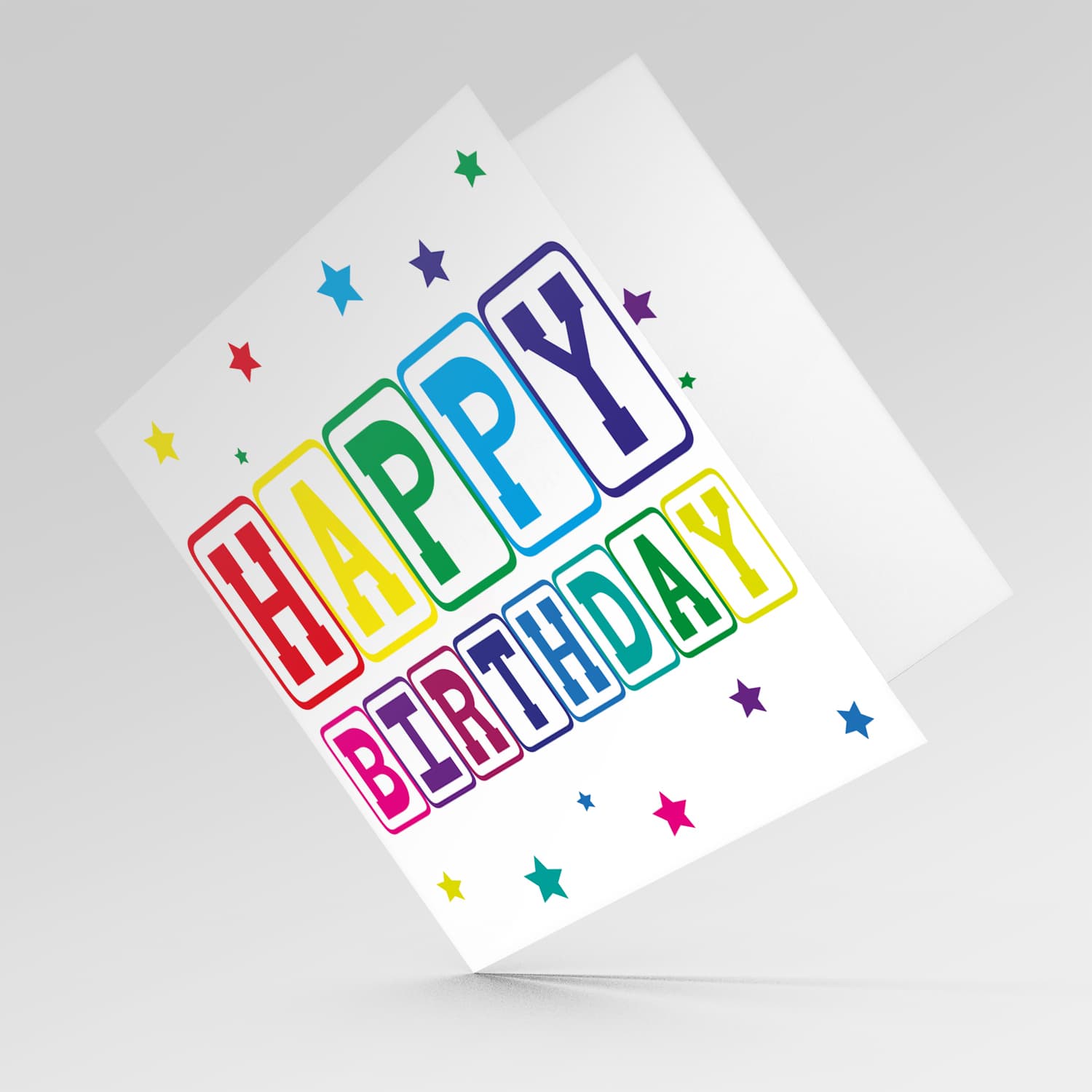 Colourful text birthday card with stars in English