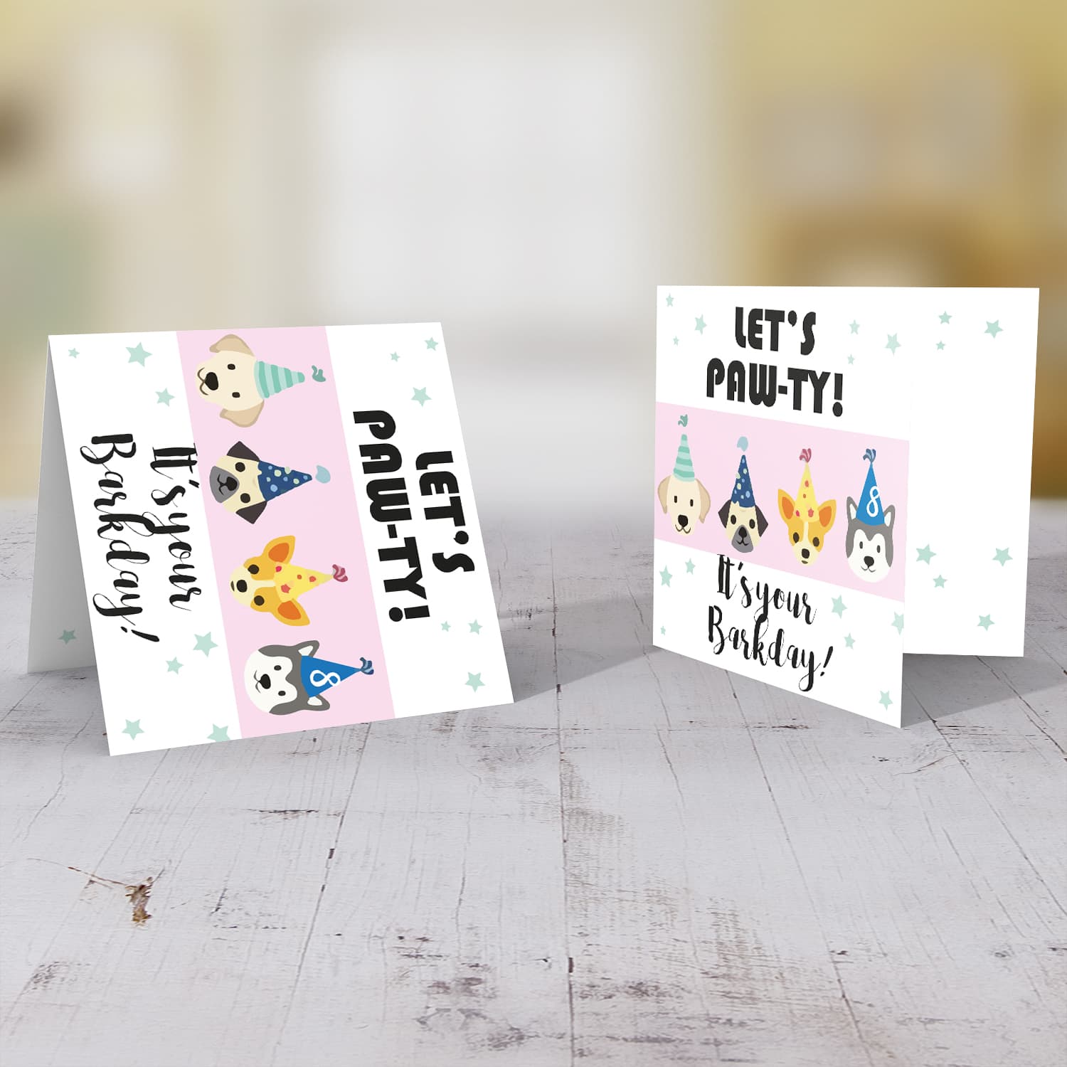 Dog themed birthday card in English