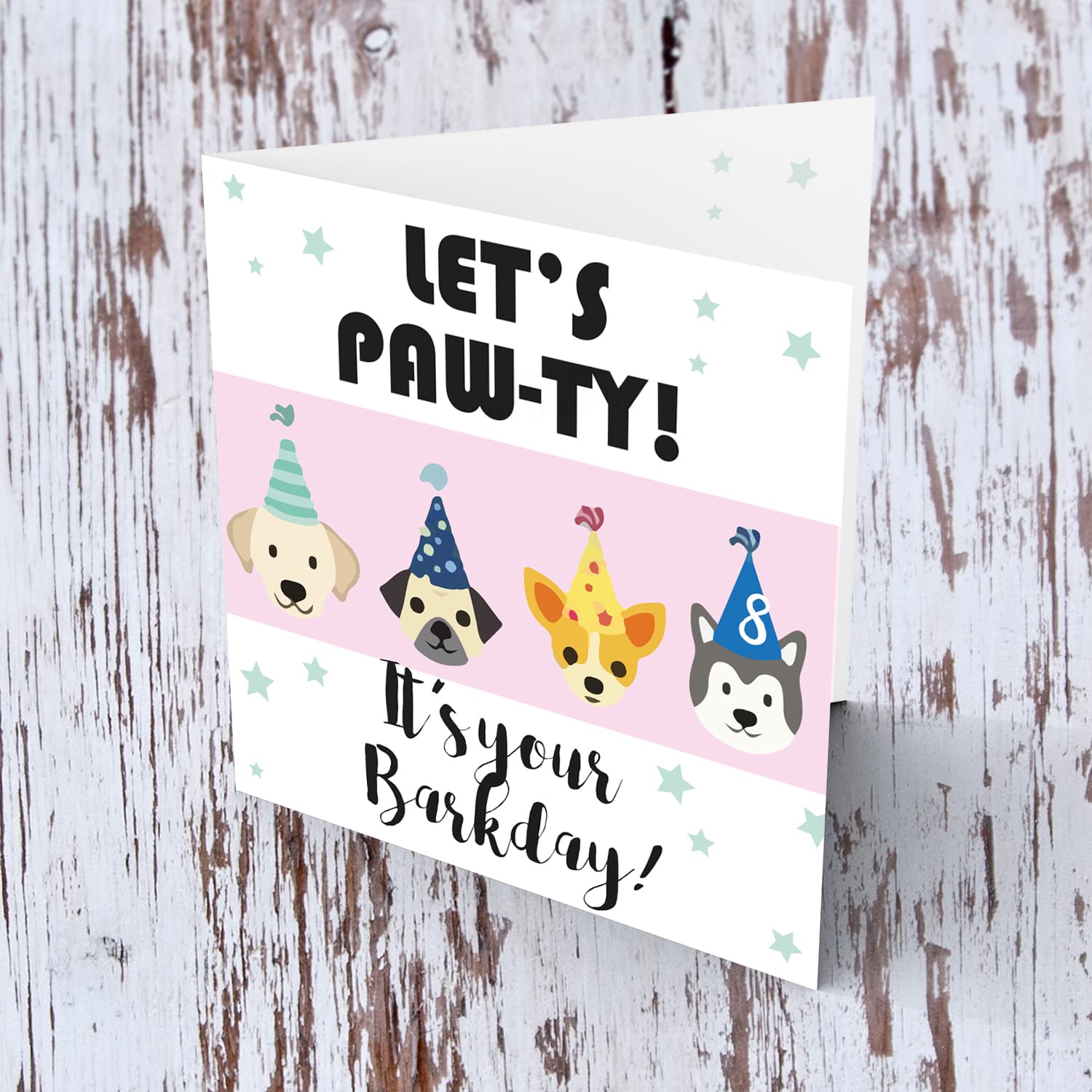 Dog themed birthday card in English