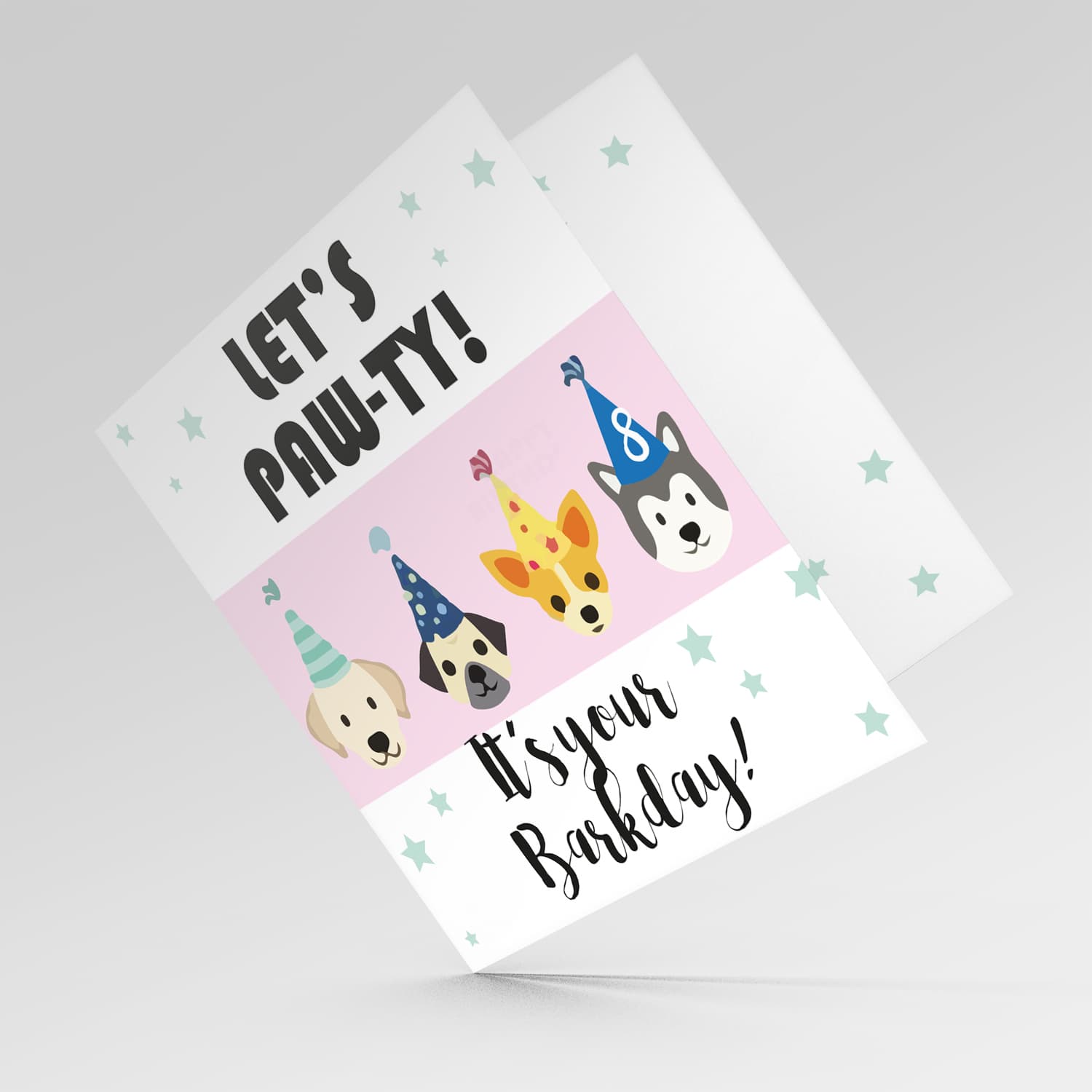 Dog themed birthday card in English