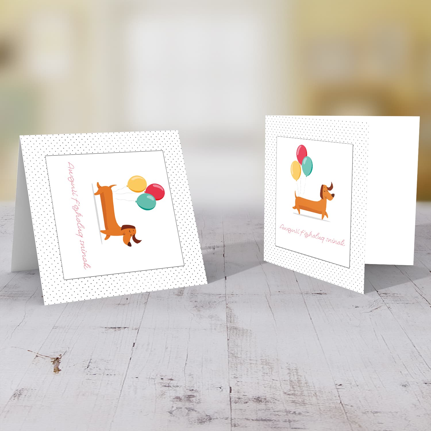 Cute dog with balloons birthday card in Maltese
