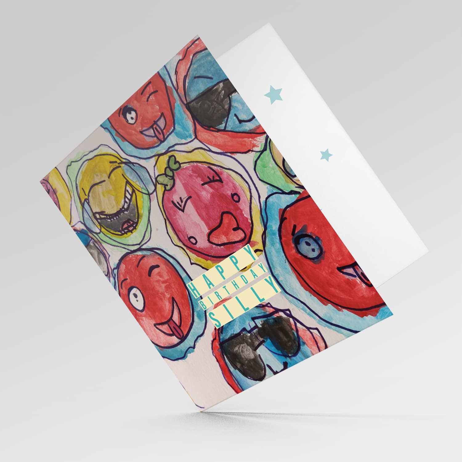 Emoji themed silly birthday card in English by Elle Mamo