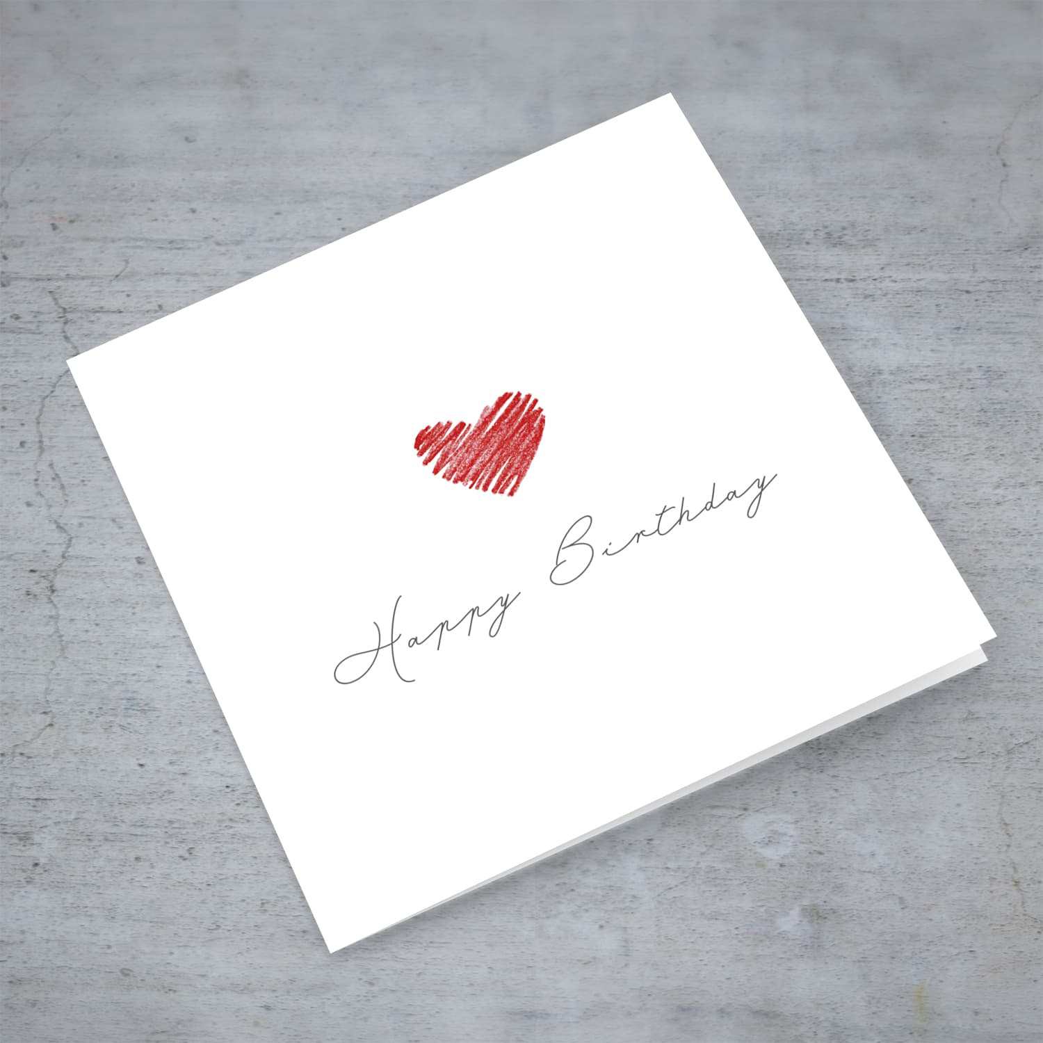 Minimalist birthday card with red heart and Happy Birthday in English