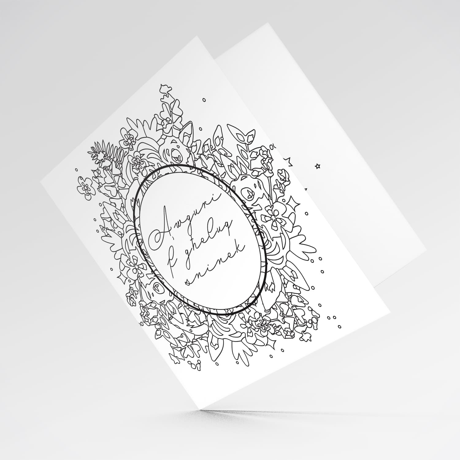 Colouring birthday card with florals and white circles with wishes in Maltese