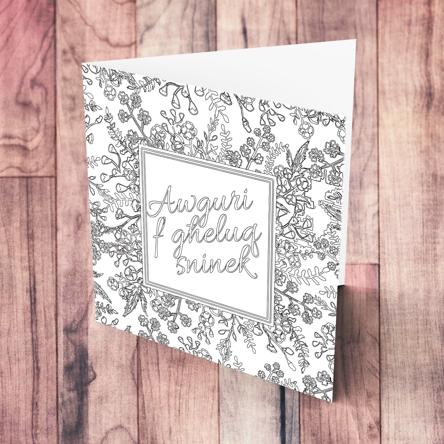 Colouring card with lots of florals in Maltese 