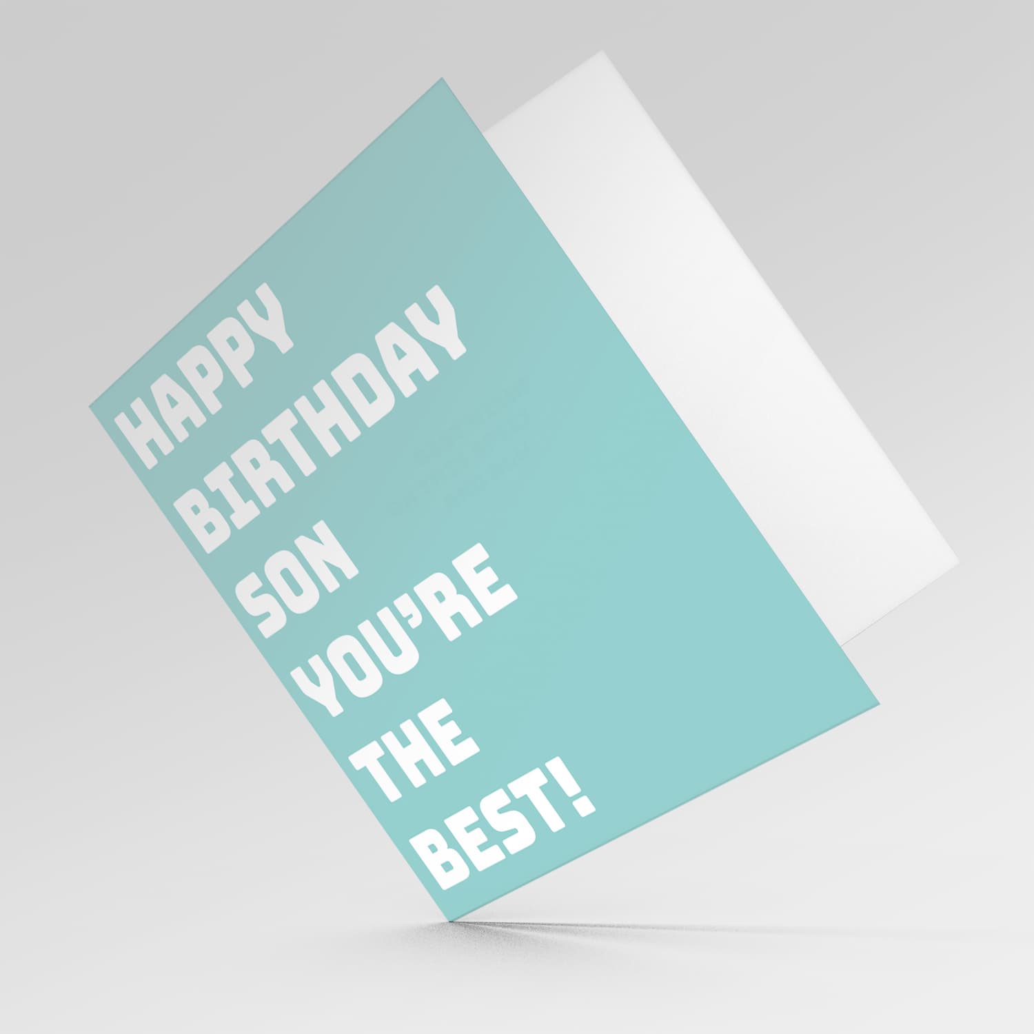 Light turquoise block colour background birthday card for son in English