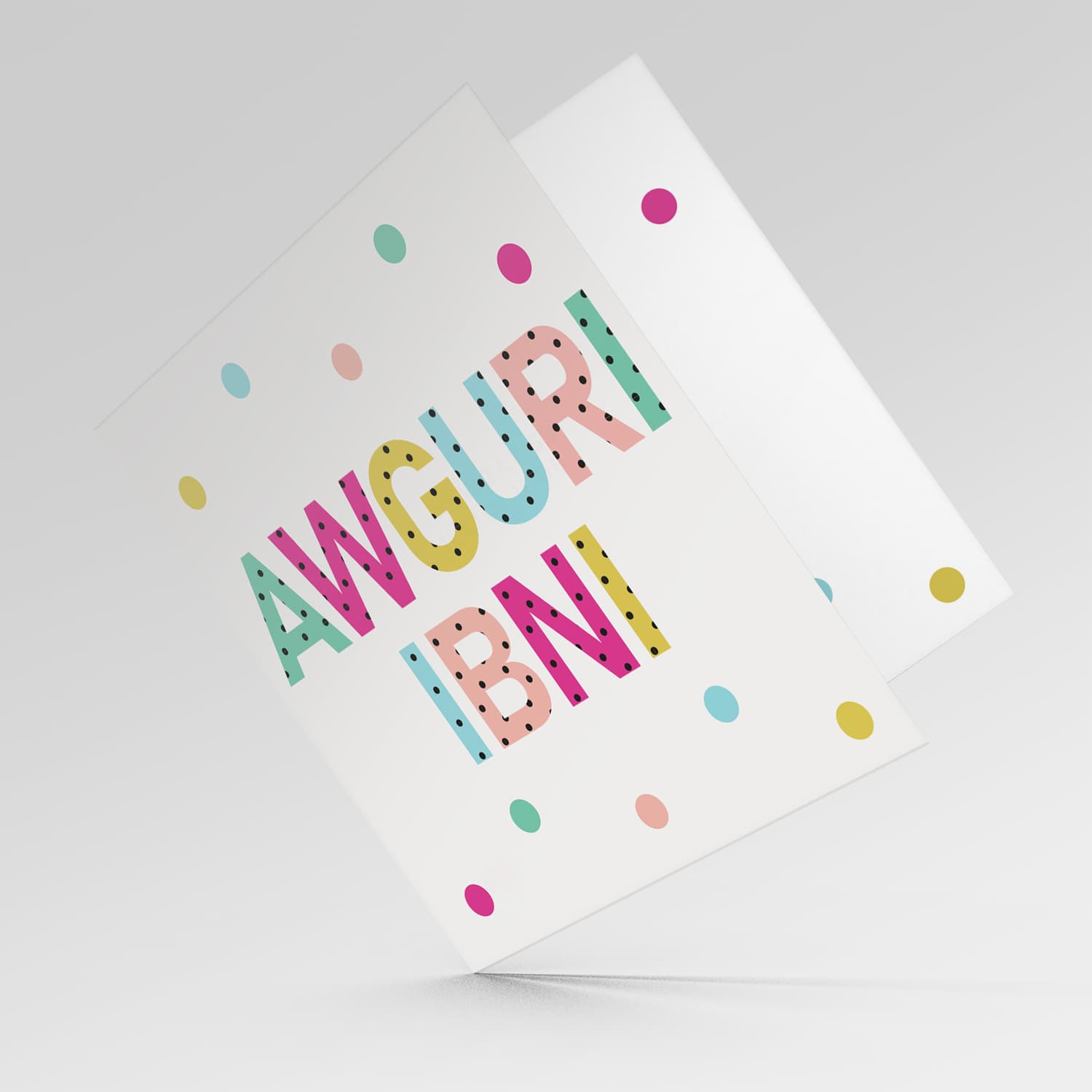 Colourful text with polka dots - Awguri ibni - birthday card for son in Maltese