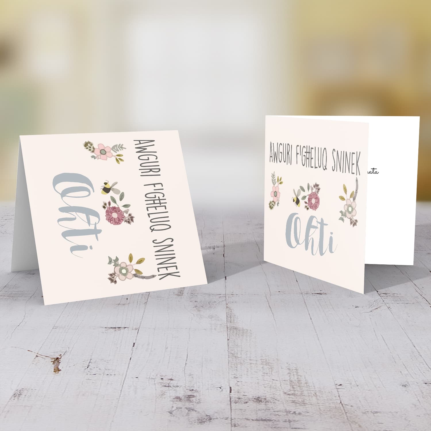 Birthday card for sister in Maltese with small flowers and bee