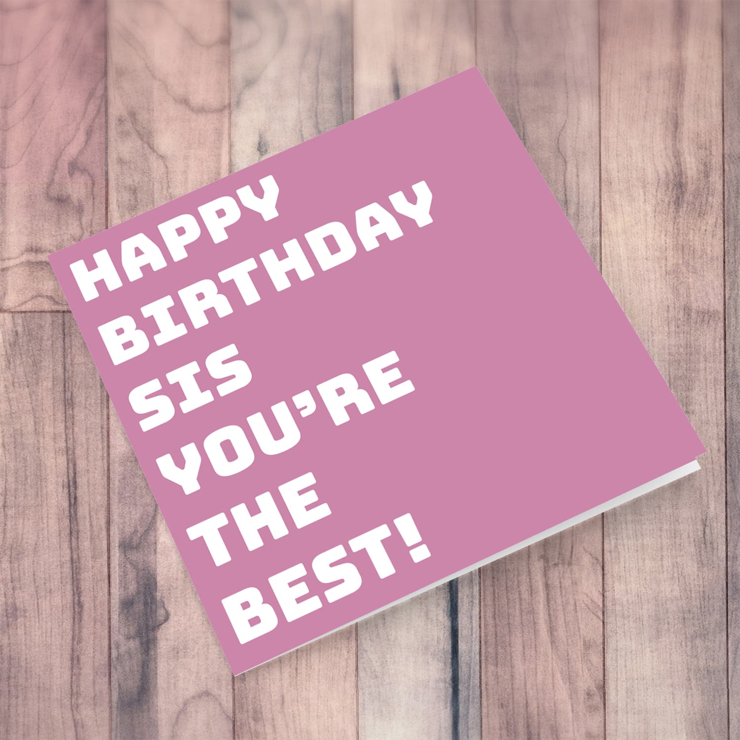Pink block colour background birthday card for sister in English