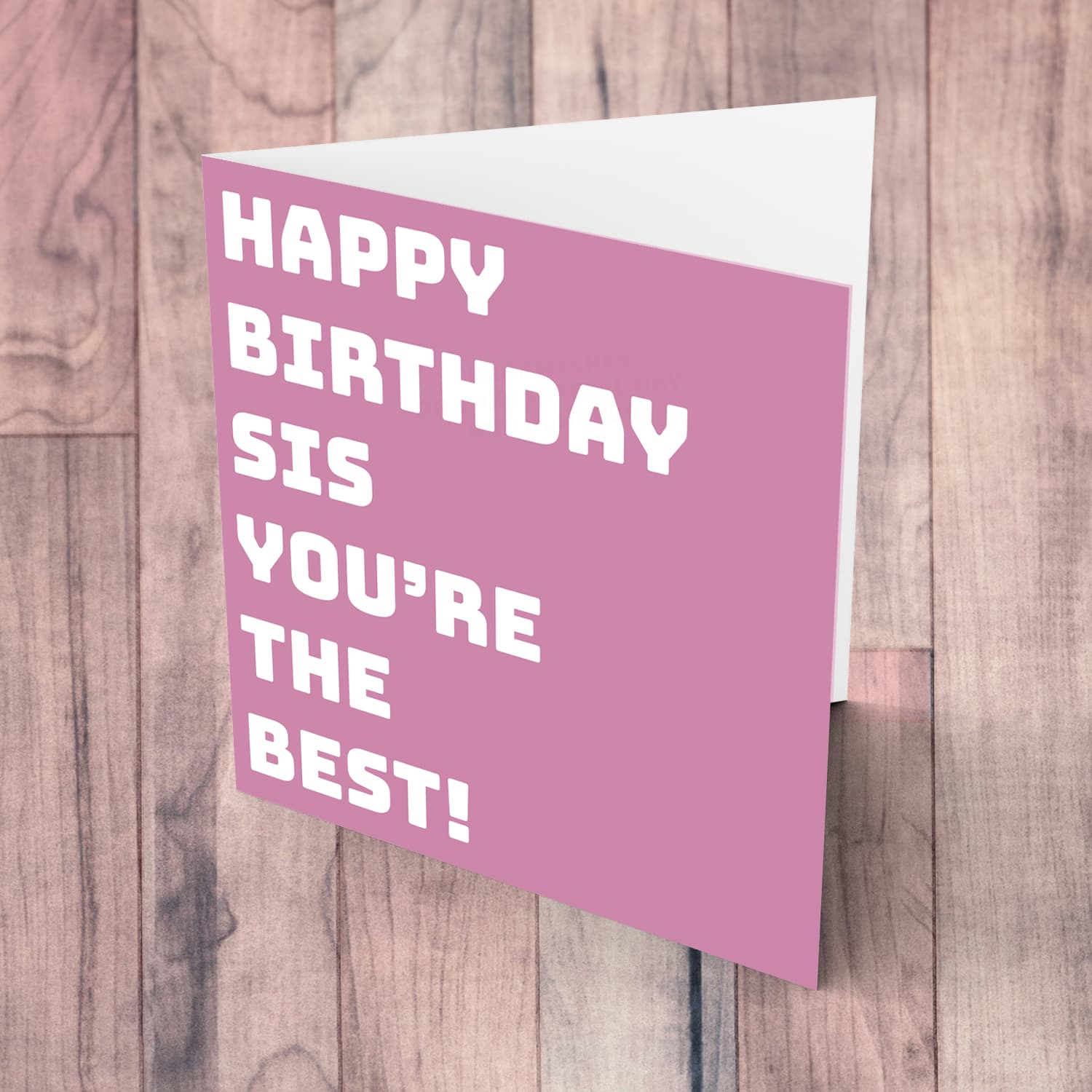 Pink block colour background birthday card for sister in English