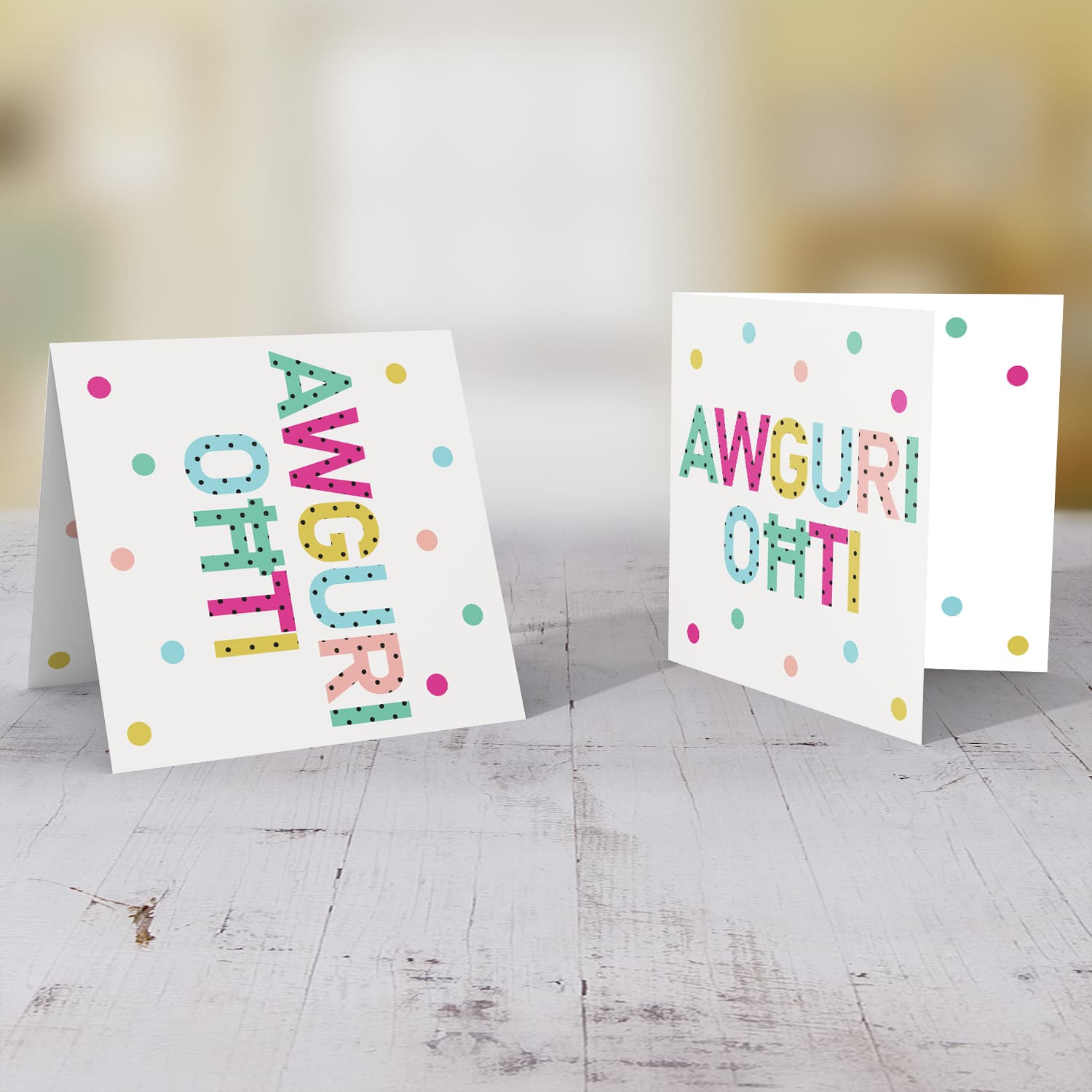 Colourful text with polka dots - Awguri oħti - birthday card for sister in Maltese