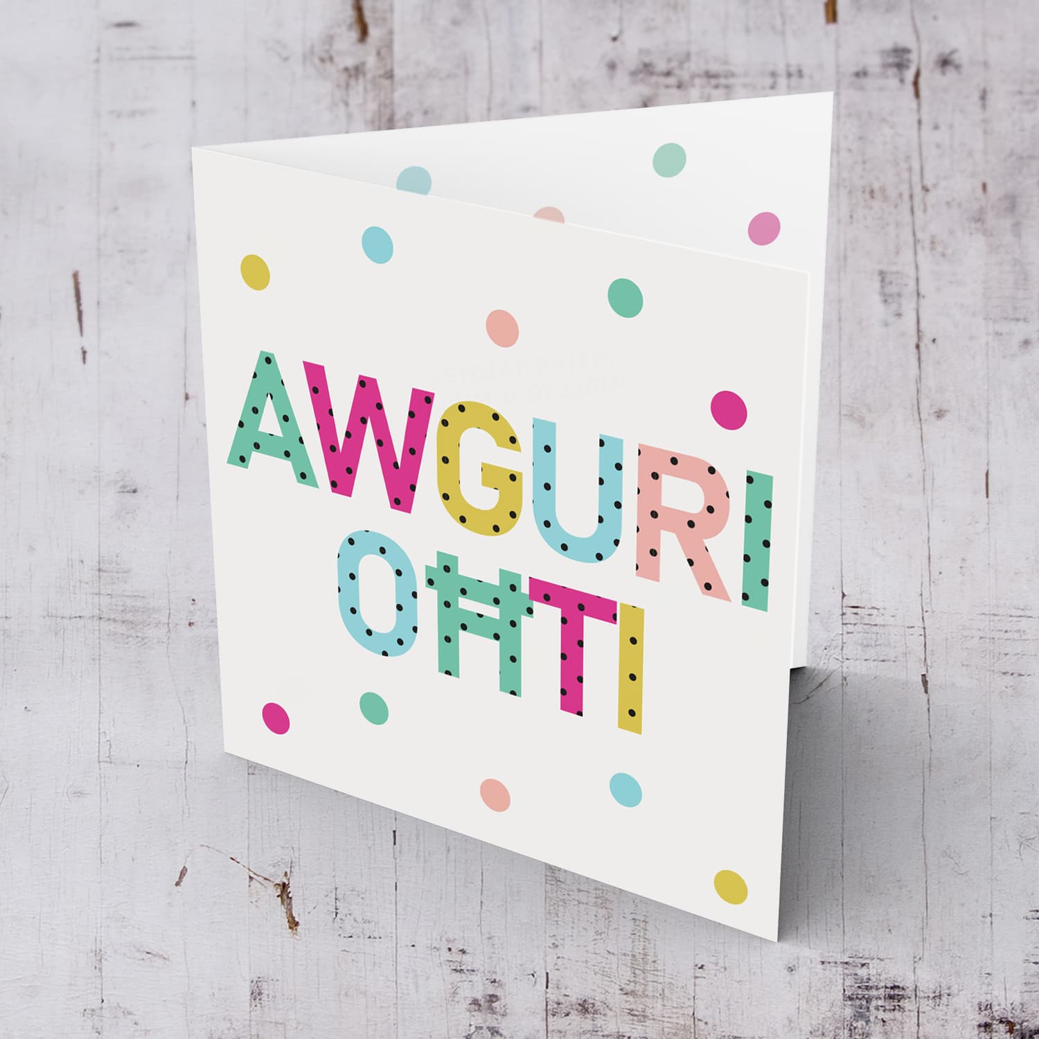 Colourful text with polka dots - Awguri oħti - birthday card for sister in Maltese