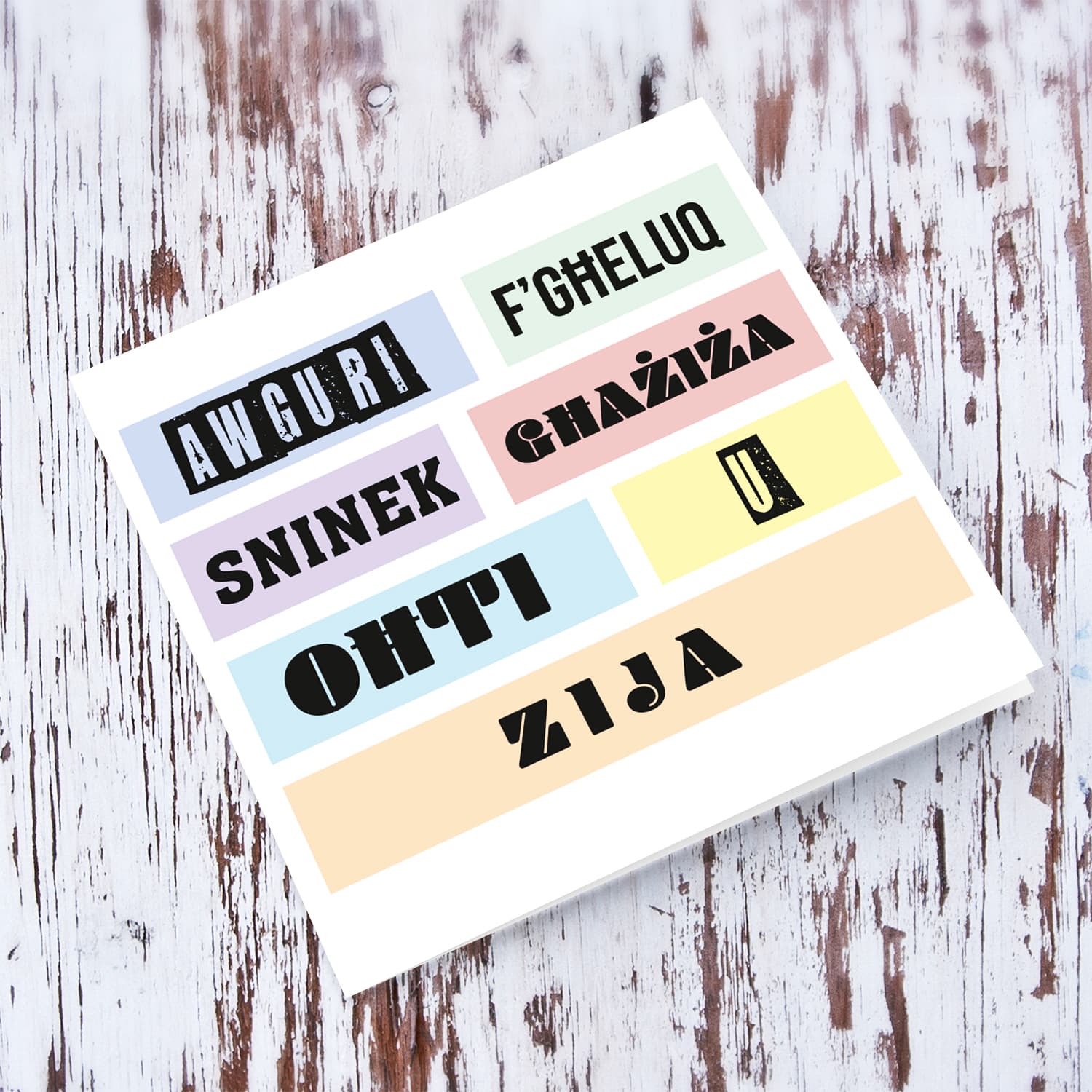 Colourful, modern pastel coloured birthday card for sister & Aunt in Maltese