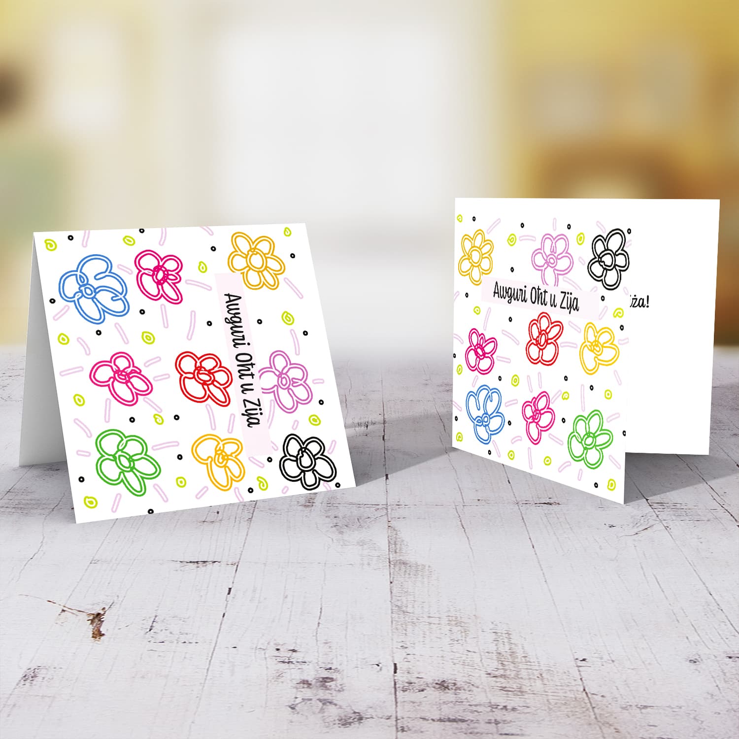 Colourful, bright coloured flowers birthday card for Aunty & Sister in Maltese