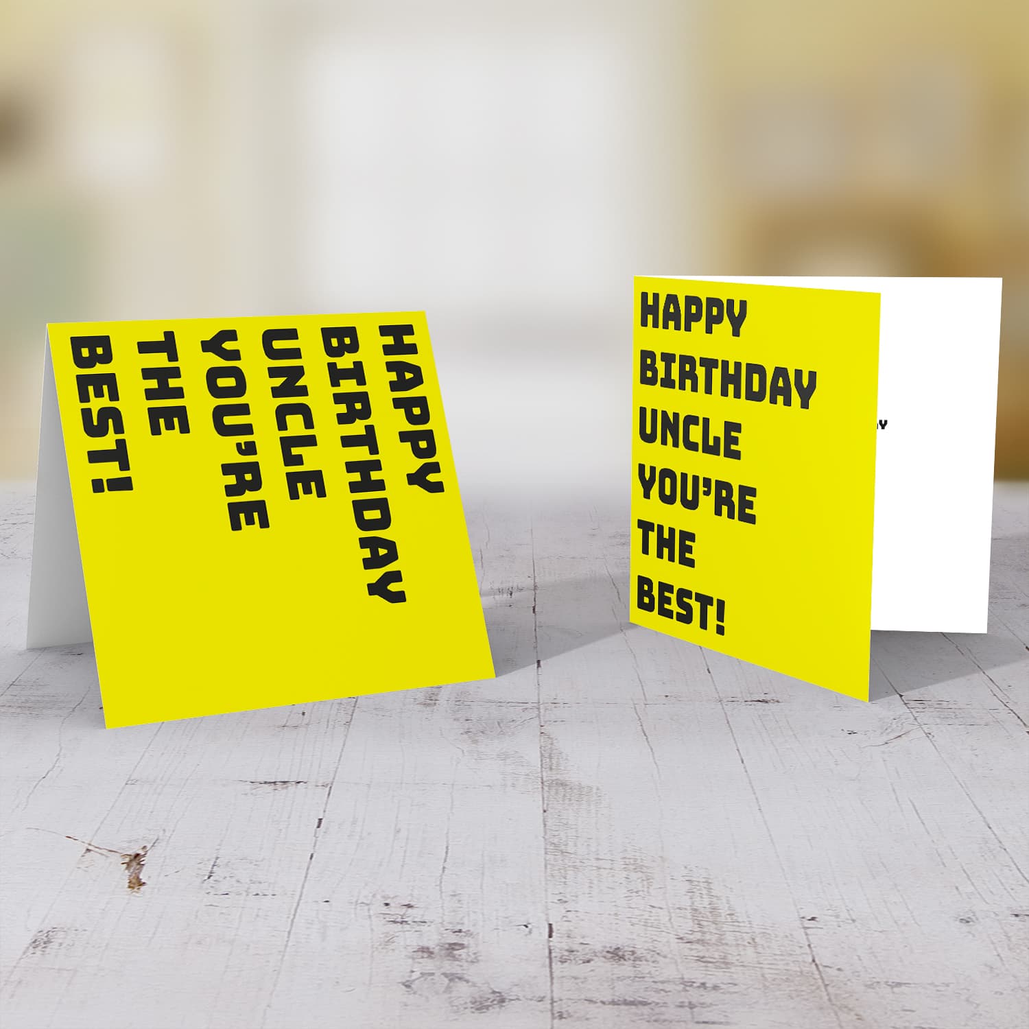 Yellow block colour background birthday card for uncle in English