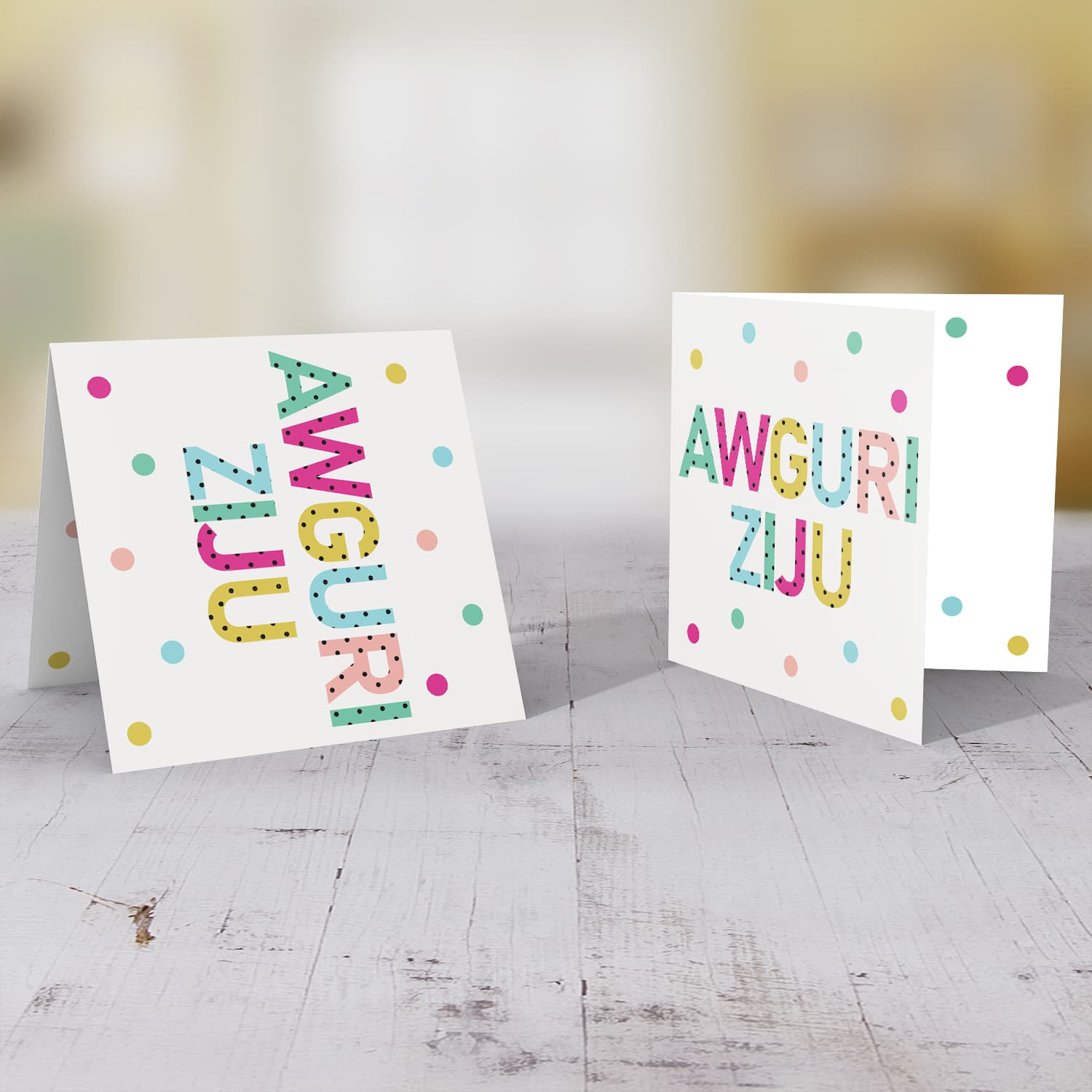 Colourful text with polka dots - Awguri Ziju card for Uncle in Maltese