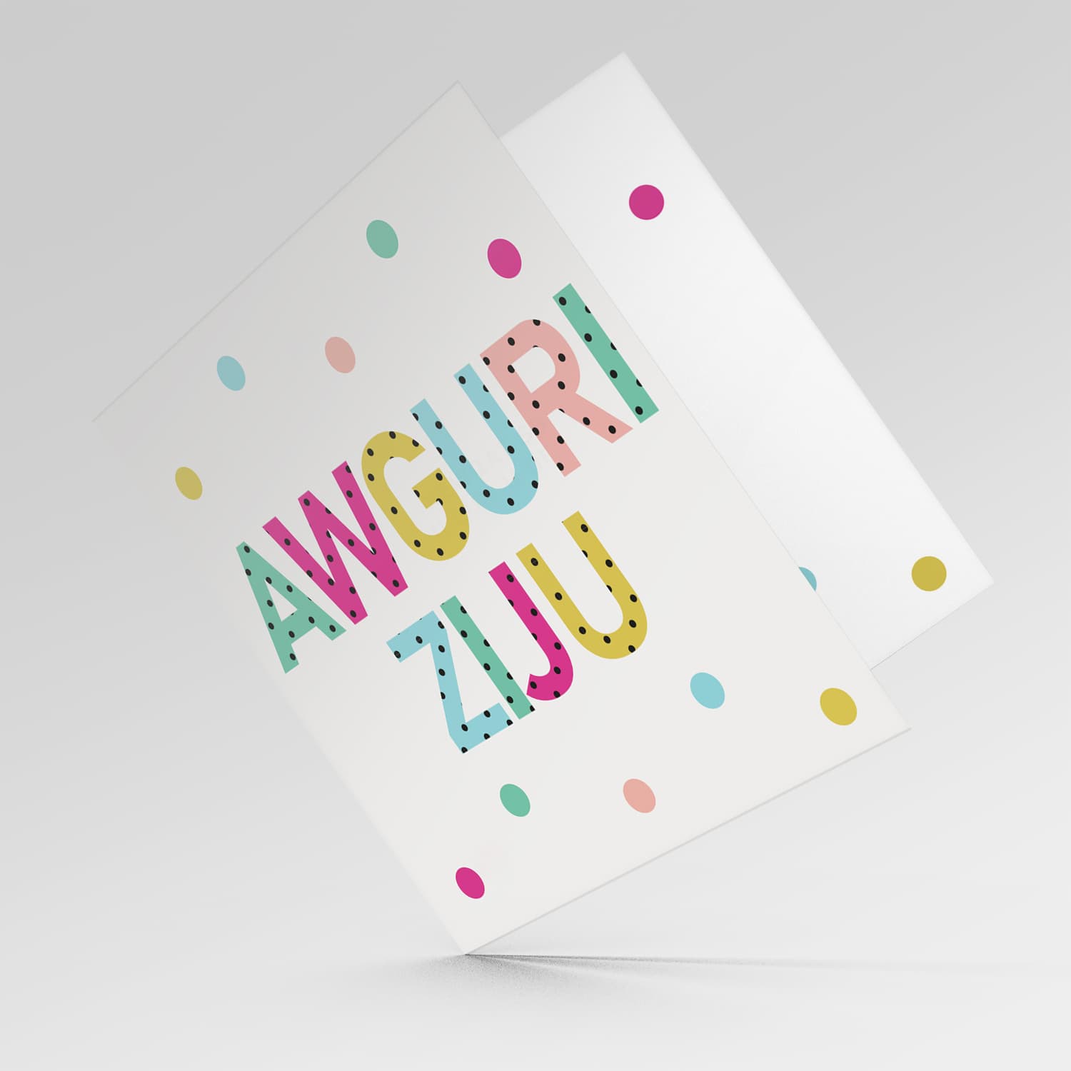 Colourful text with polka dots - Awguri Ziju card for Uncle in Maltese
