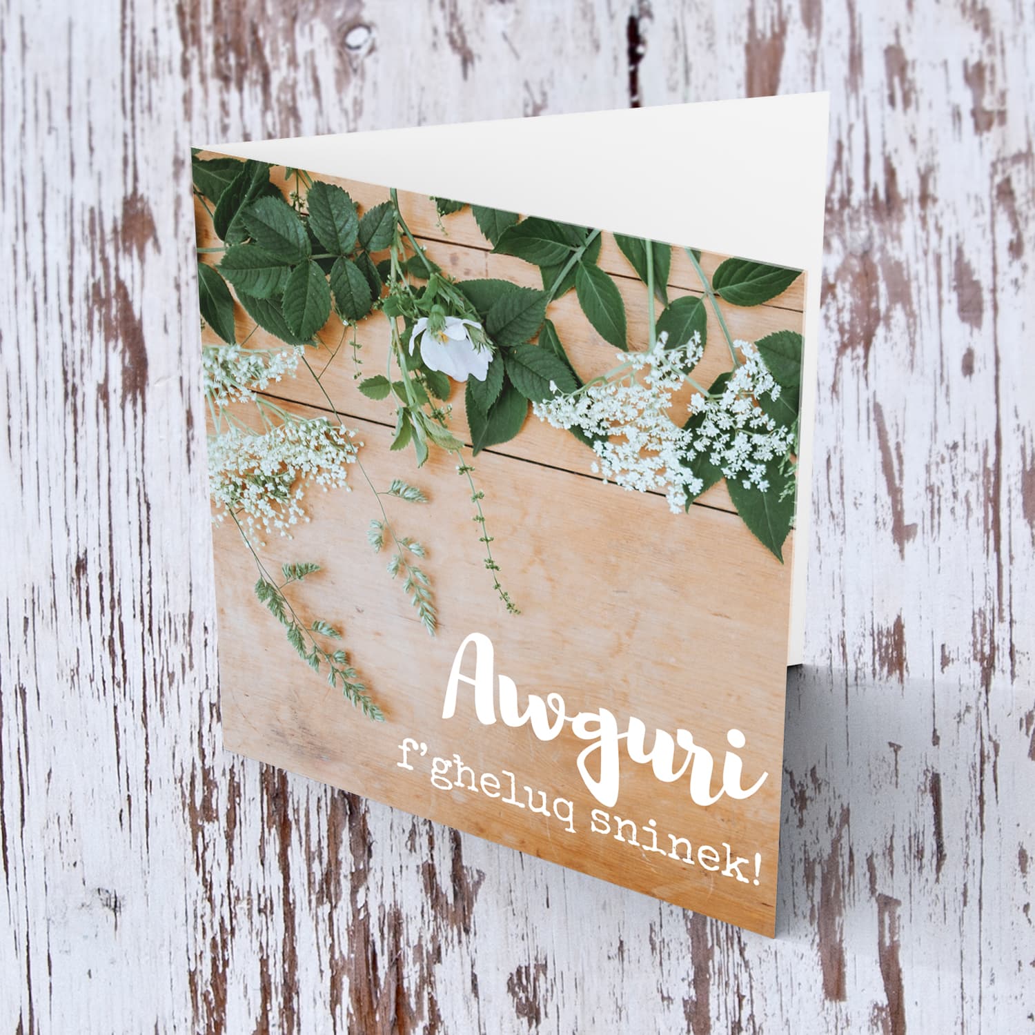 White Flower themed birthday care in Maltese